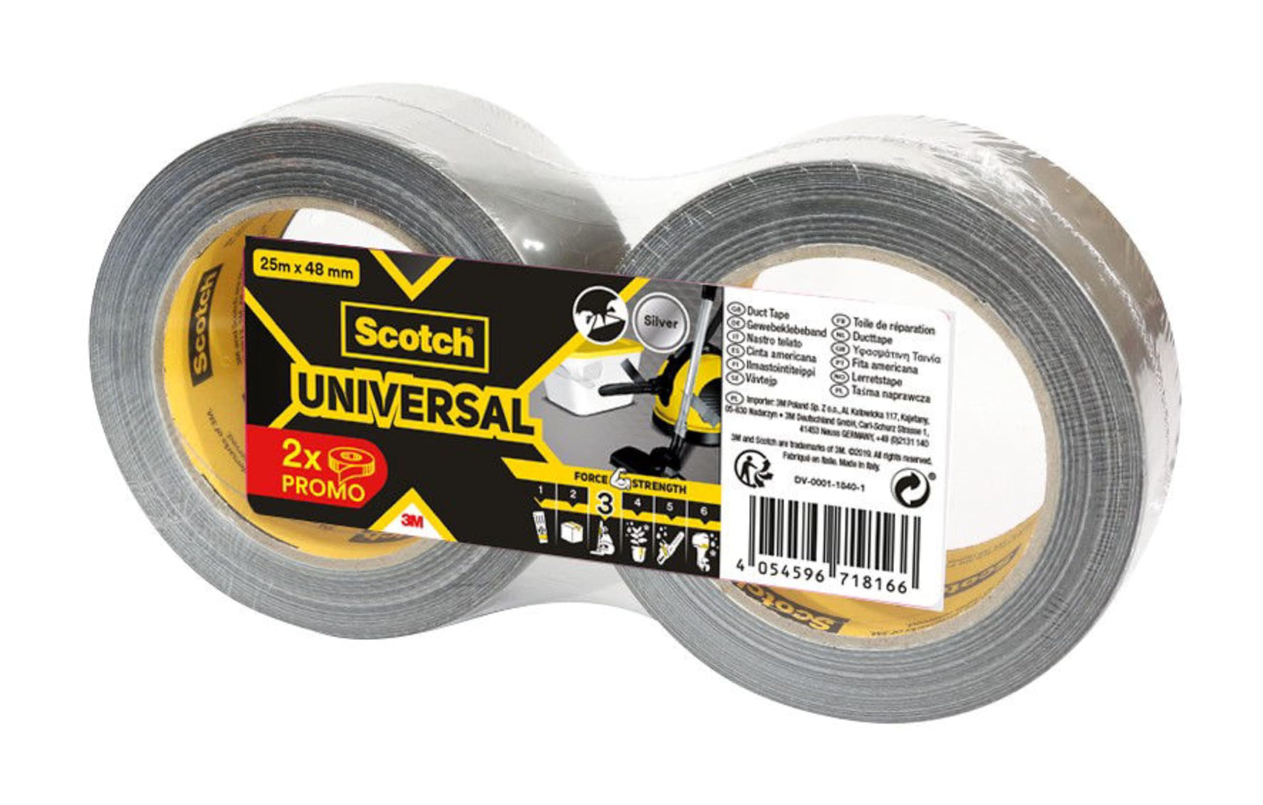 Scotch Universal Duct Tape, Silver 2904, 48 mm x 25 m, 2 Rolls