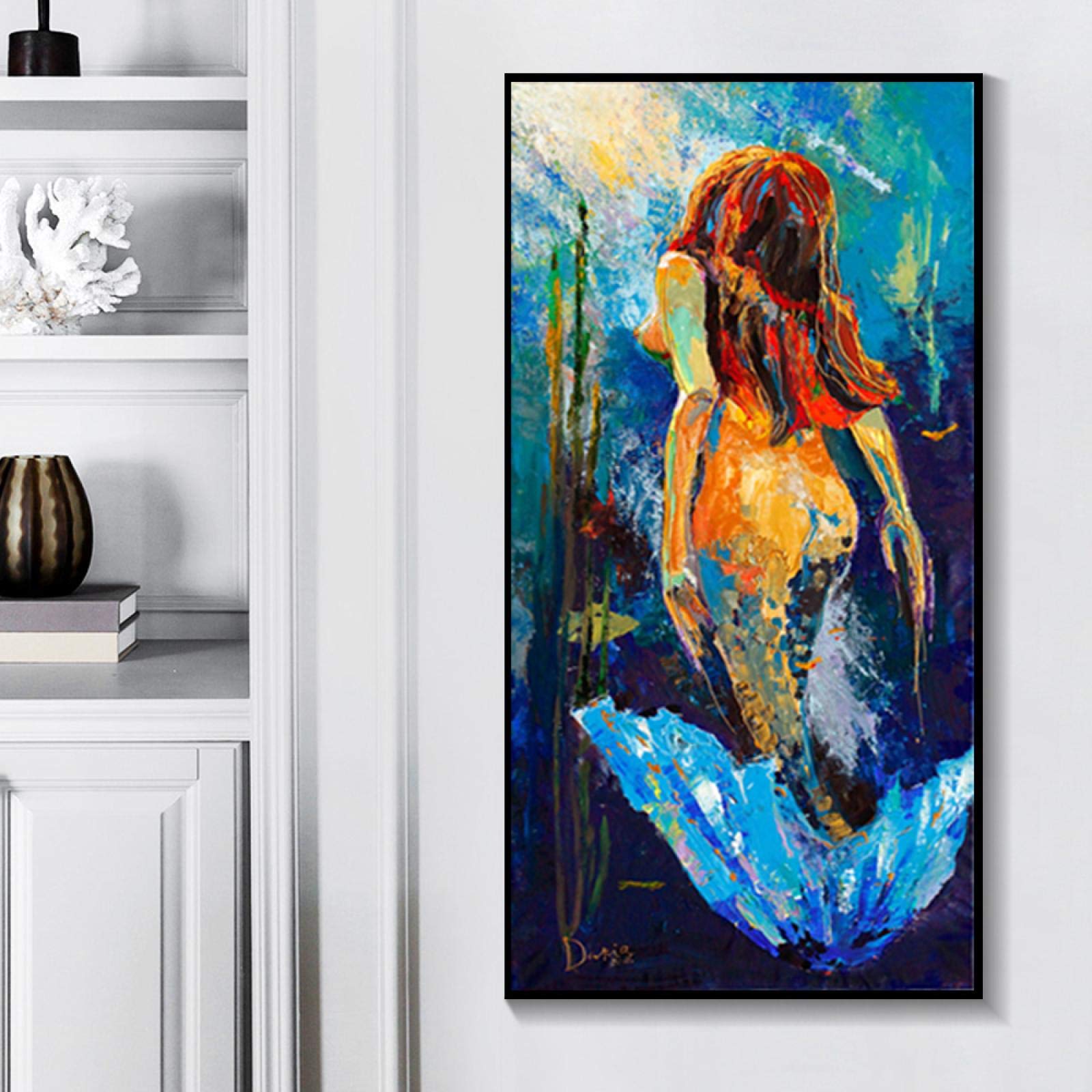 Amazon｜キャンバス絵画美しい人魚の絵画壁アート人魚の家の装飾