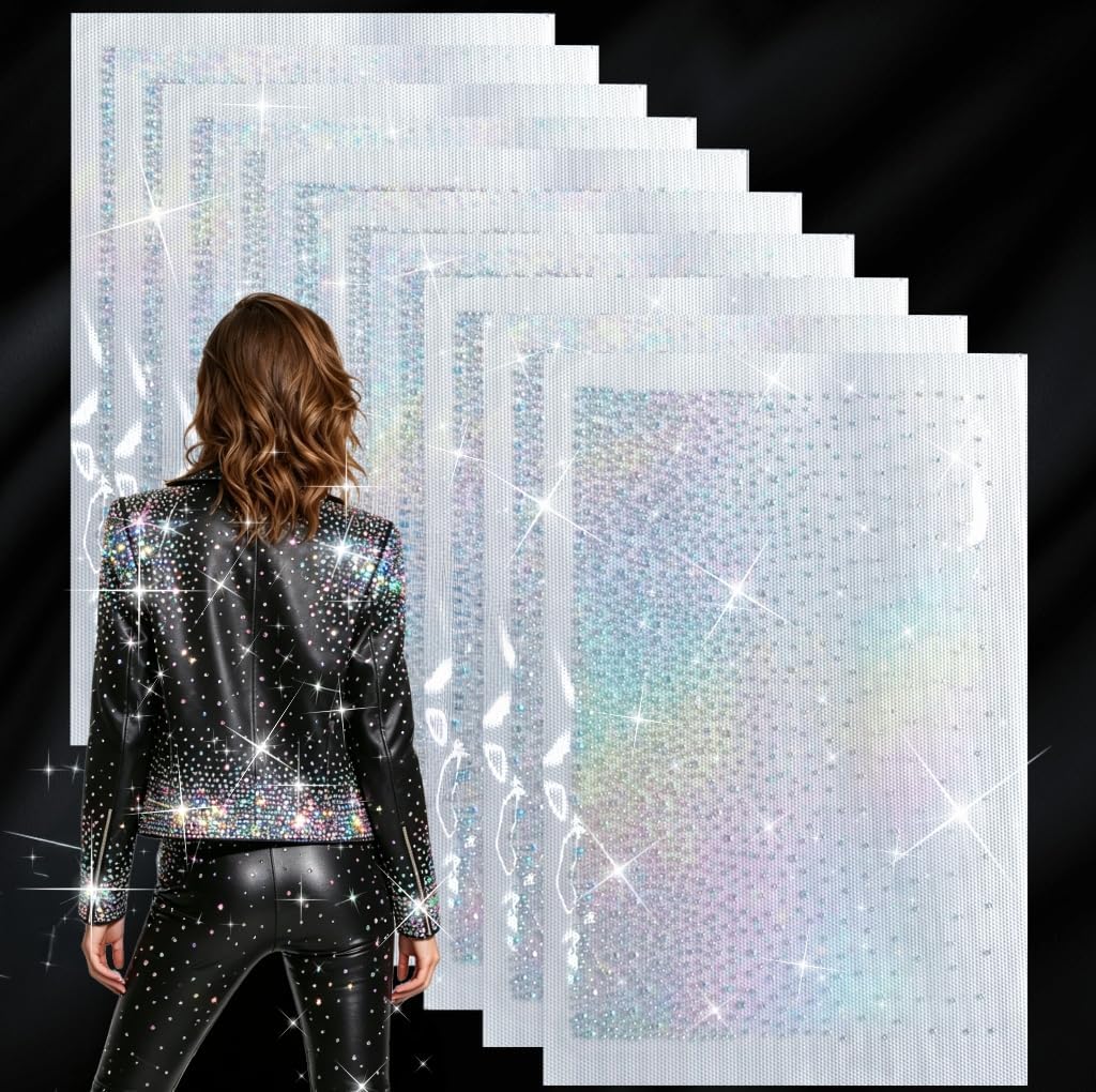 22 Sheets Iron On Rhinestone Sheets, Iron On Rhinestone Sheets for Clothing, Rhinestone Transfer Sheets, Rhinestone Sheets for Heat Press, Bling Gems for DIY Crafts (Gradient White)