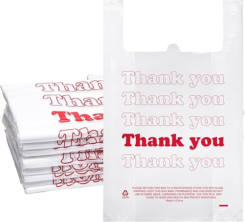 Ireer Paquete de 500 bolsas de plástico con asas de agradecimiento de 18 x 8 x 30 pulgadas, color blanco, grandes bolsas para camisetas de compras,