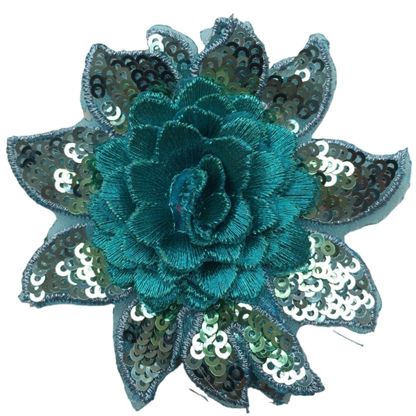 Wtaxbh N061 Green Iron On Patches 10Pcs Lace Applique Sequins Embroidery 3D Flowers Sew-On Patches Diy Wedding Dress Clothes Decor Sewing Supplies 8Cm(N061 Green)