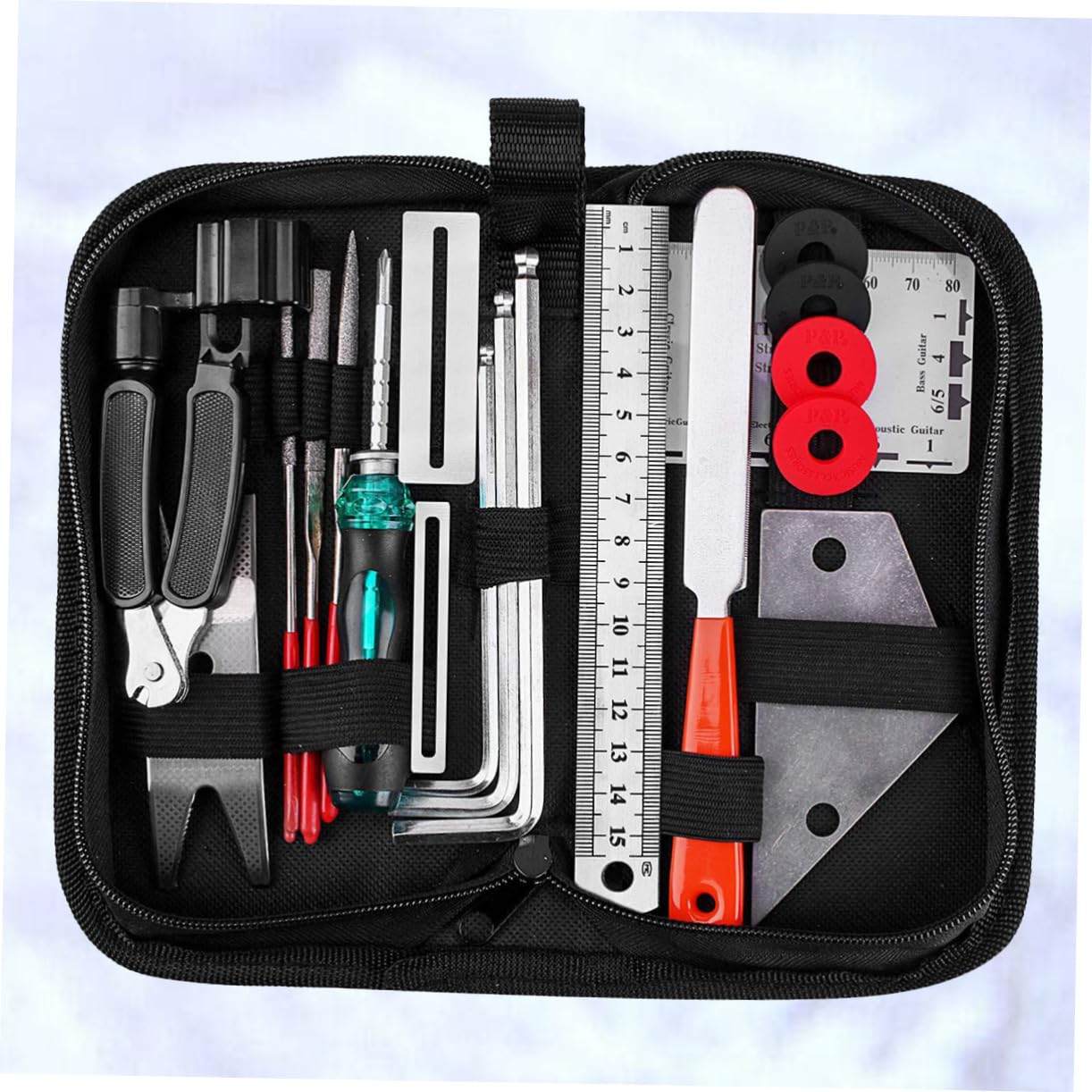 FRCOLOR 20piezas Herramientas de Reparación de Guitarras de Kit Incluye Llave Inglesa y Regla para Pulir Guitarra Accesorios para Mantenimiento de Instrumentos Musicales