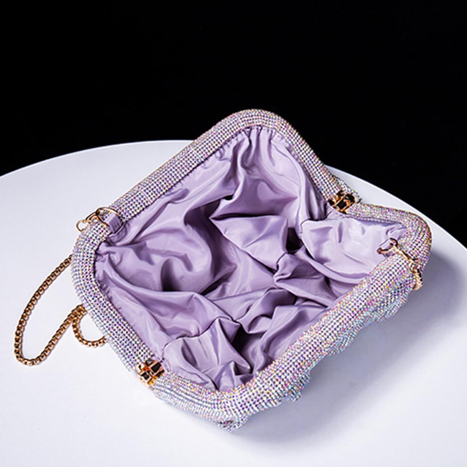 ウェディングクラッチカクテルショルダーバッグイブニングバッグプリーツチェーンバッグパーティーバンケットレディーパスラインストーンクロ