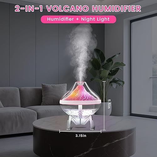 Miniatura 2 de Humidificador volcánico humidificador ultrasónico de niebla fría con sensor de humedad, silencioso, apagado automático, humidificadores para