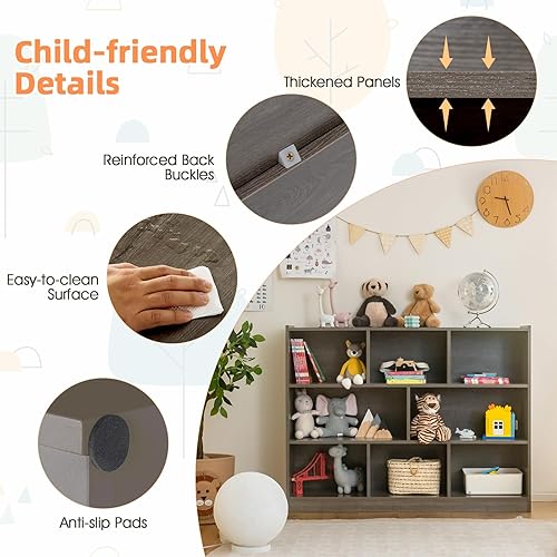 Miniatura 7 de HONEY JOY Organizador de almacenamiento de juguetes para niños, estante de almacenamiento de 8 secciones para guardería preescolar, organizador de