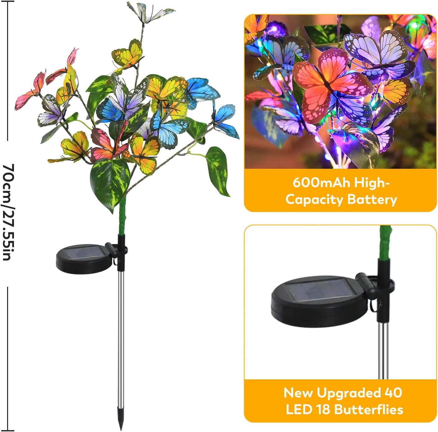 Solar Garden Lights Outdoor Waterproof Solar Lights 4 Pack with New Upgraded 40 LED 18 Butterfly Outdoor Lights for Yard Outside Garden Pathway Decor