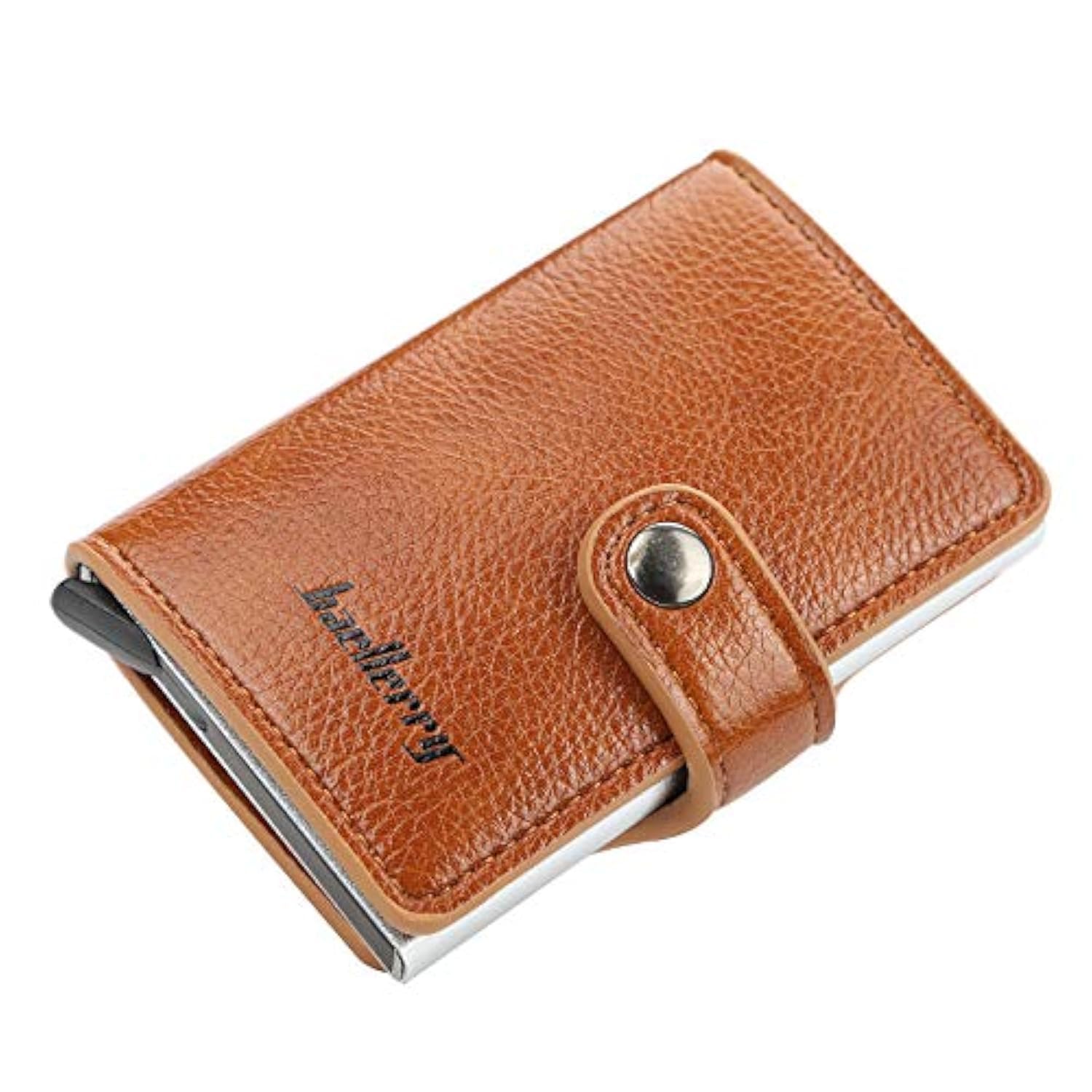 Baellerry Leather Wallet For Men And Women With Aluminium RFID Blocking Anti Theft Credit Card And ID Holder With Automatic Pop up Metal Case (BROWN)