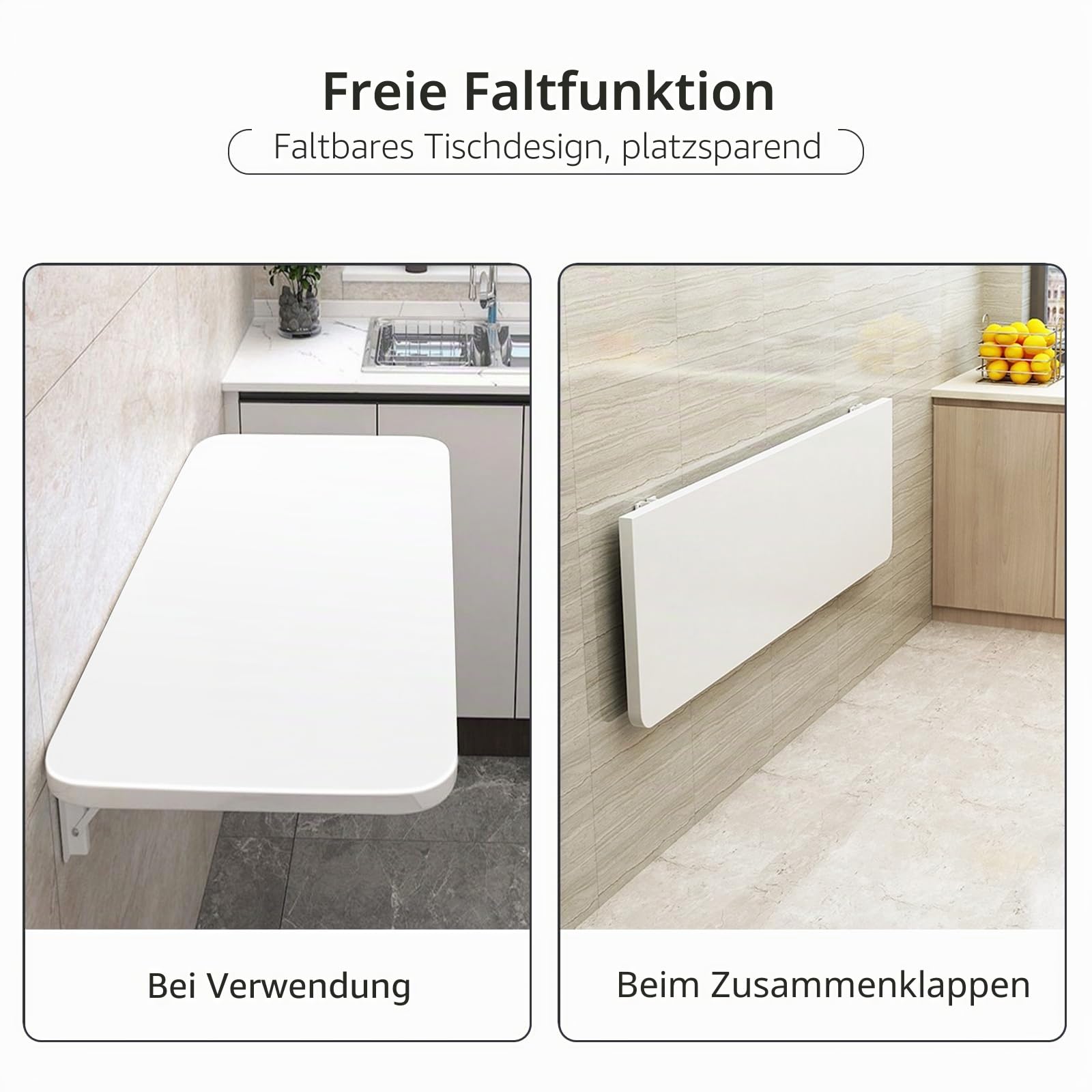 HUOLE Wandklapptisch,Tischplatte, Holzplatte Akazienholz massiv, Baumkanten-Platte für Heimwerker, Arbeitsplatten, Tische & Fensterbretter-80 * 50 * 1,6 cm – Weiß