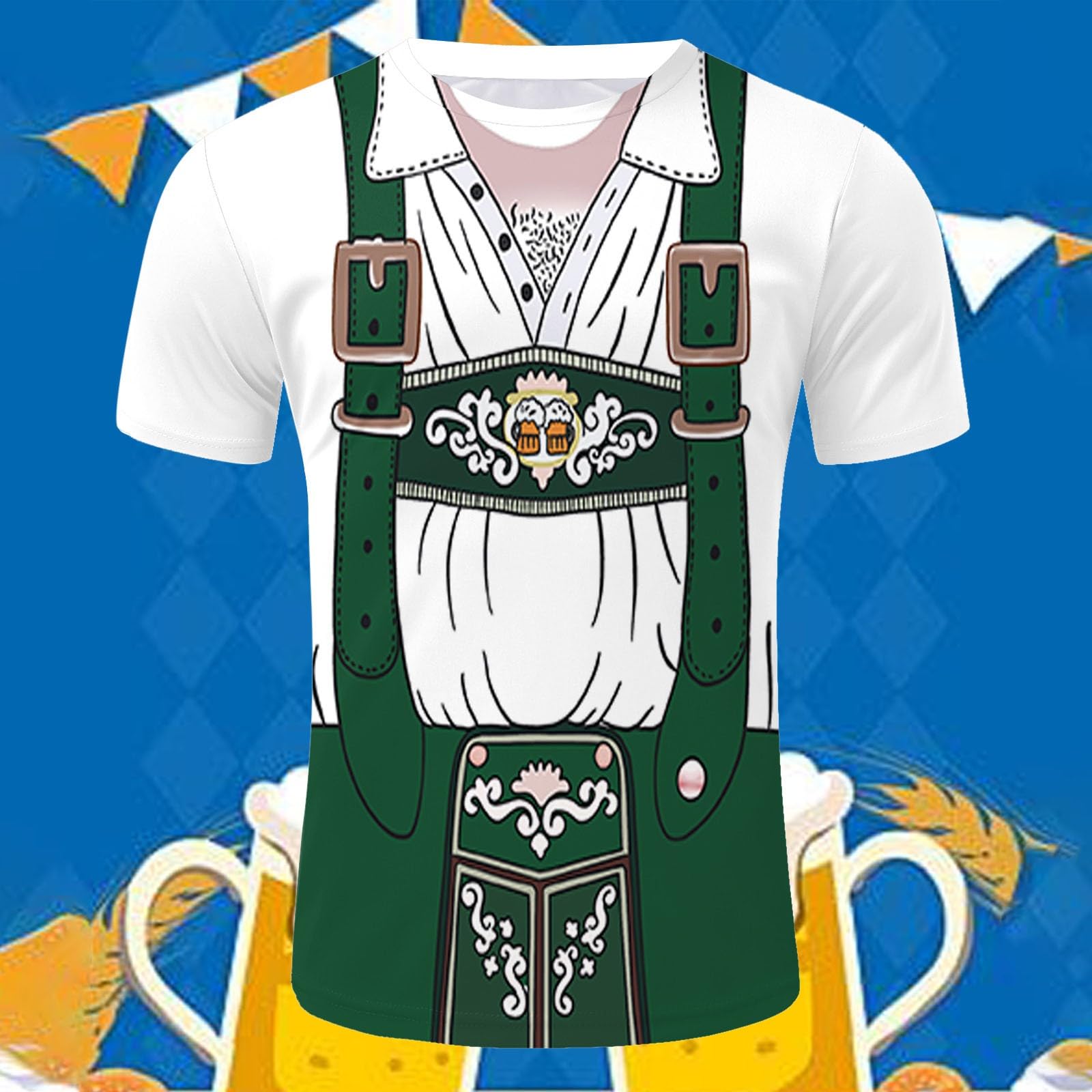 Koszula do stroju ludowego dla mężczyzn, nadruk w kratkę, z ramiączkami, duże rozmiary, krótki rękaw, kostium na Oktoberfest, kostium guziki, stójka ze ściągaczem, na Oktoberfest, t-shirt na lato