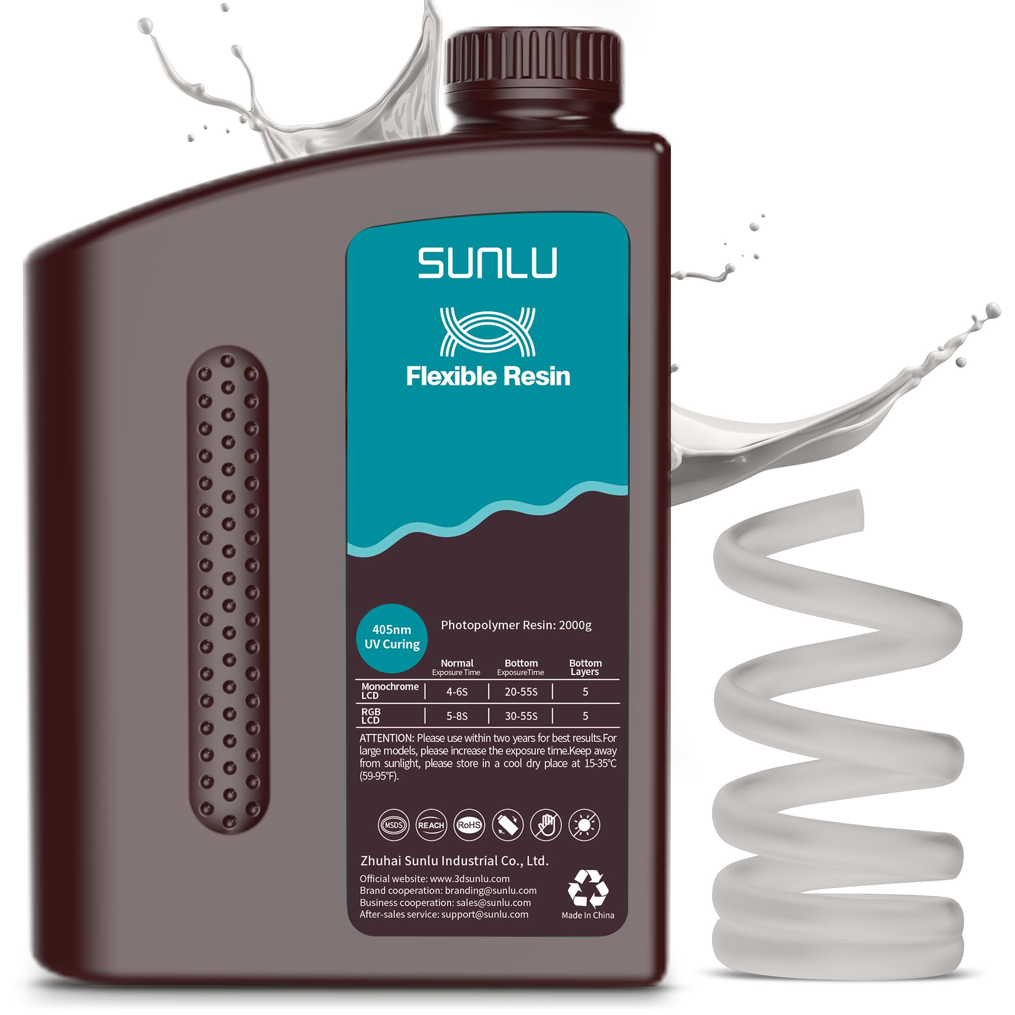 SUNLU Resina flexible para impresora 3D 2kg, resina de impresión 3D 66A, para imprimir artículos flexibles y flexibles, flexibles y no frágiles, resina fotopolímero UV de secado rápido de 405 nm.