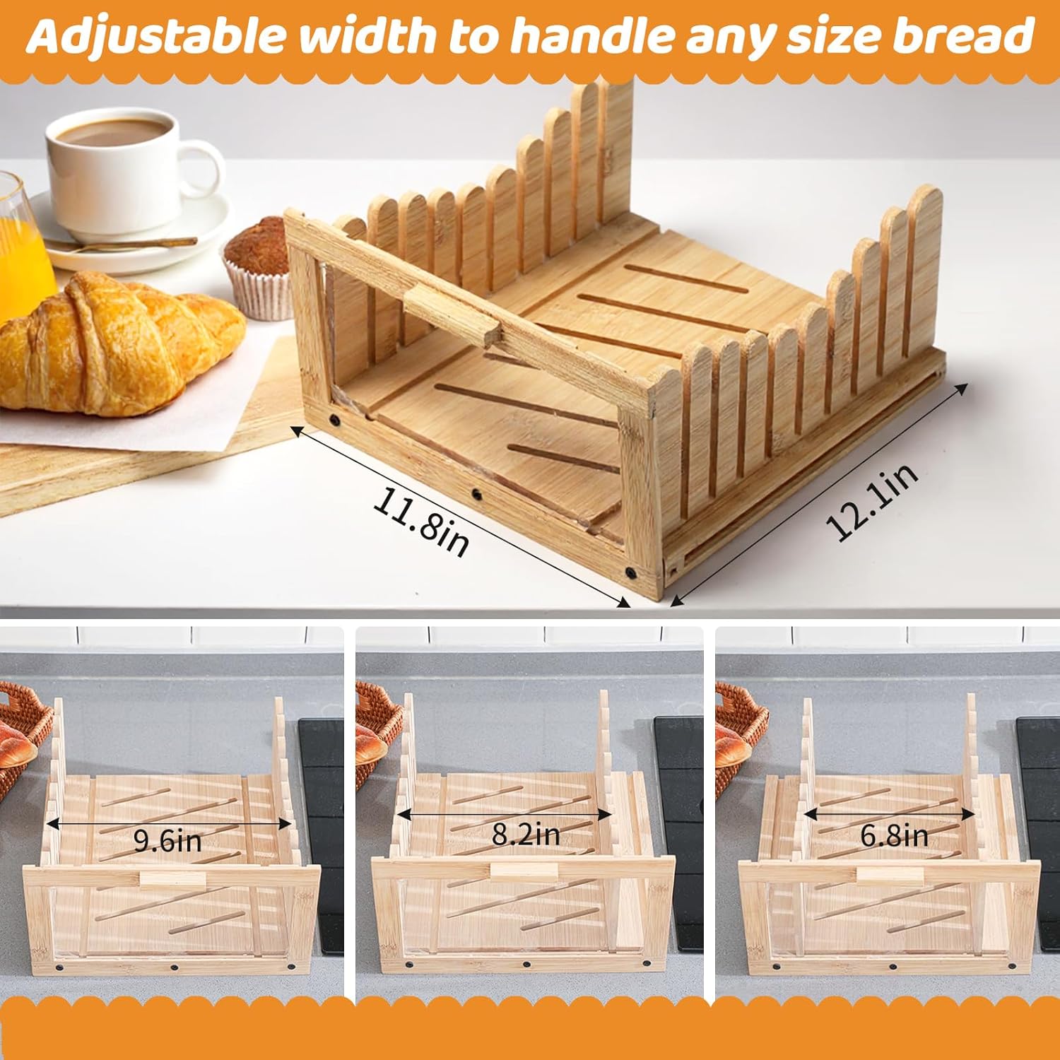 Double Layer Bread Box for Kitchen Countertop, Bamboo Breadbox with Slicer, Baguette Storage for Homemade Bread, Breadbox with Cutting Board/Window, Gifts for Home Bakers