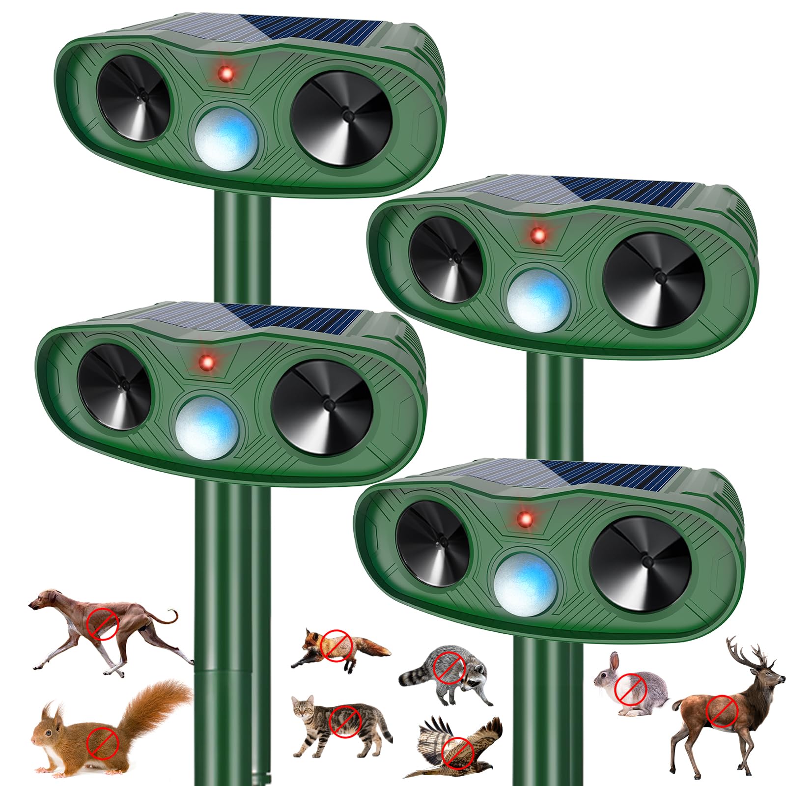 Photo 1 of 2026 IP65 Sonic Raccoon Fortress Pro Deer Repellent Outdoor, Solar Ultrasonic Animal Repellent Outdoor Squirrel Deterrent with Motion Sensor to Scare Cat Rabbit Skunk Dog Out of Garden Farm(4Pack)