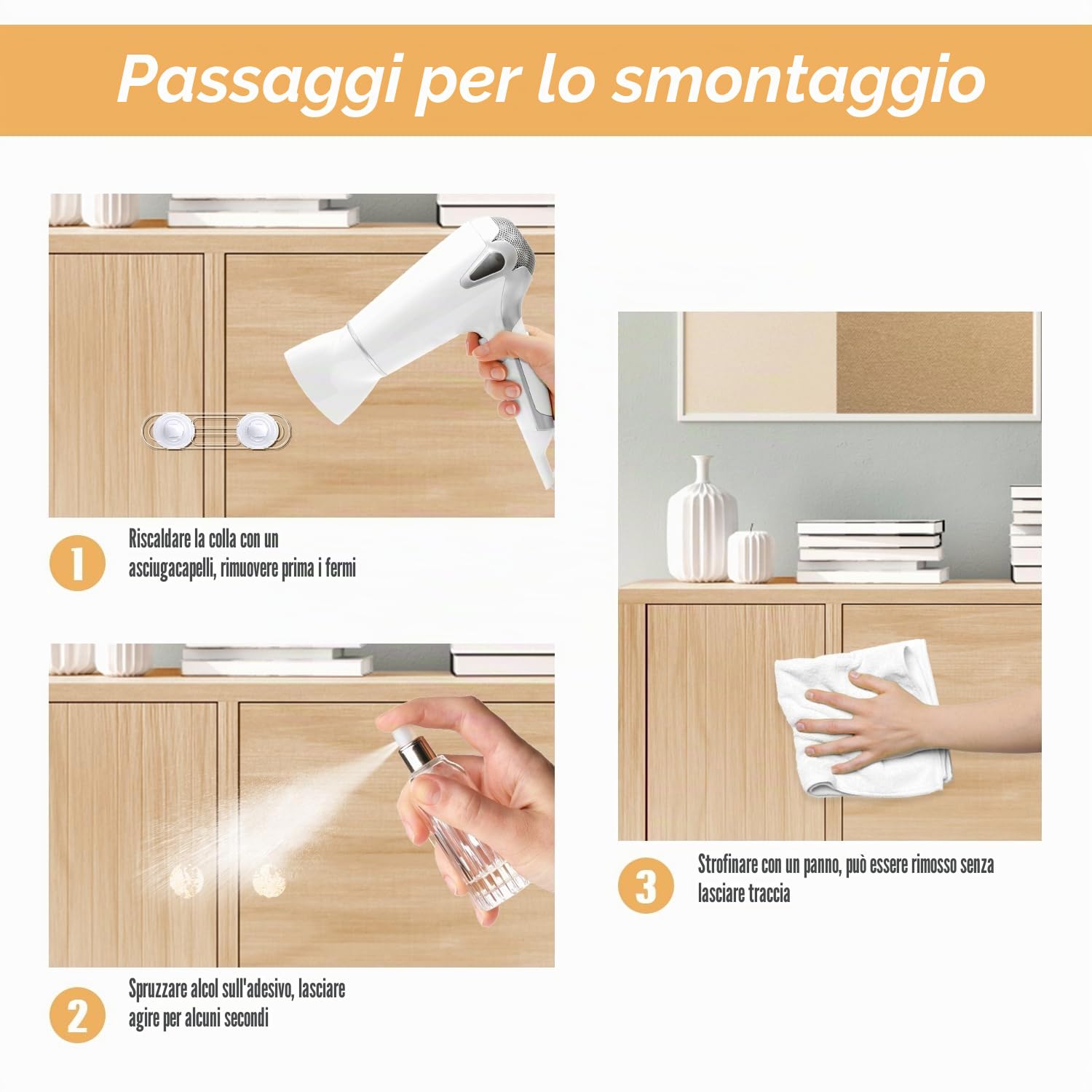 Blocca Cassetti per Bambini, Chiusure Sicurezza, Blocca Sportelli per Armadio Frigorifero Cassetto Gabinetto, Trasparente, 12 Pezzi