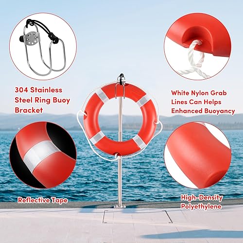 Miniatura 2 de Anillo salvavidas para la seguridad de la navegación  Anillos de seguridad de barco de 23 y 28 pulgadas con tira reflectante y líneas de agarre (2