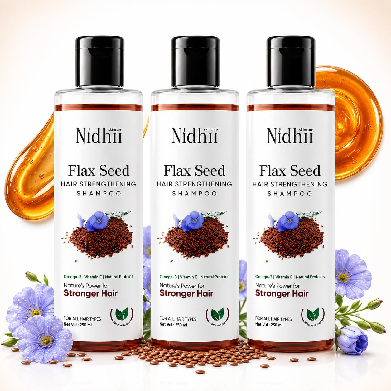 Flax Seed Hair Strengthening Shampoo Pack of 3 (250 ml Each) | With Flax Seed, Amla, Shikakai & Bhringraj | Reduces Hair Fall & Strengthens Hair | Nourishes Scalp | For Men & Women-image-17