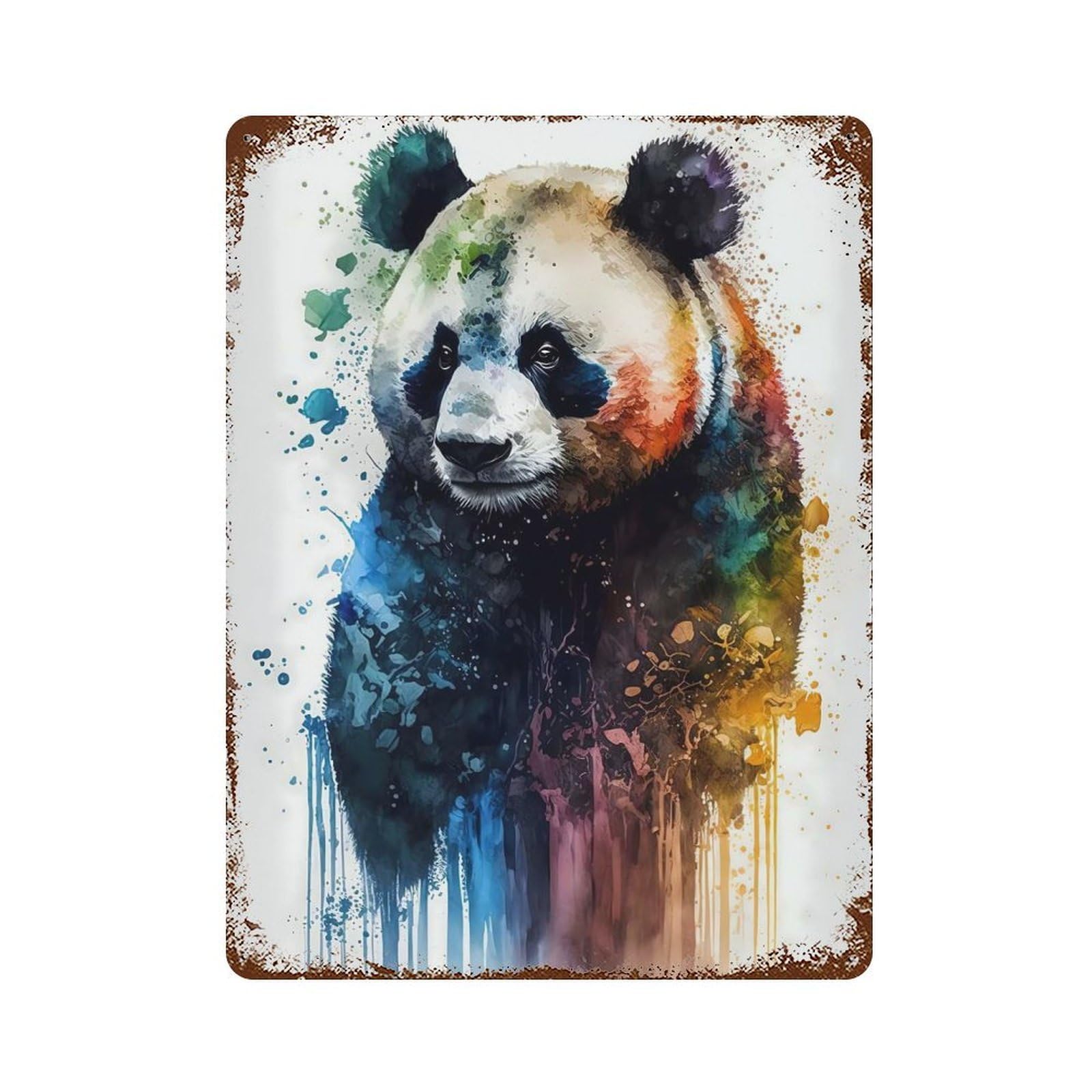Panda in Watercolor Decorative Tin Sign 15.7"x11.8", for Bistro, Counter And Cafe Decor, Classic Wall Plaque