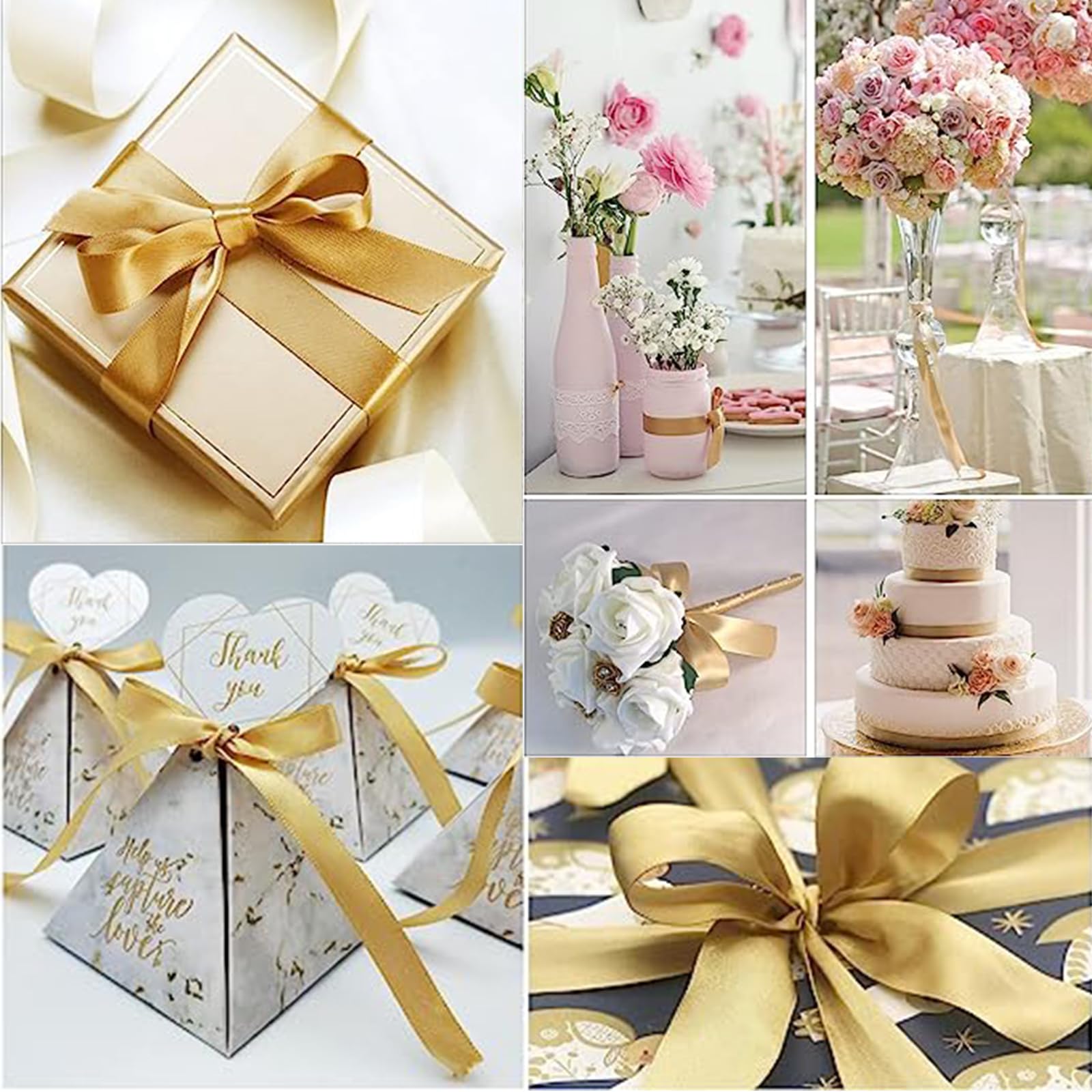 Ruban Cadeau Doré Organza - 2 Rouleaux De 1 Cm X 22 M - Tissu Métallisé Brillant - Pour Emballage, Décoration, Mariage, Noël