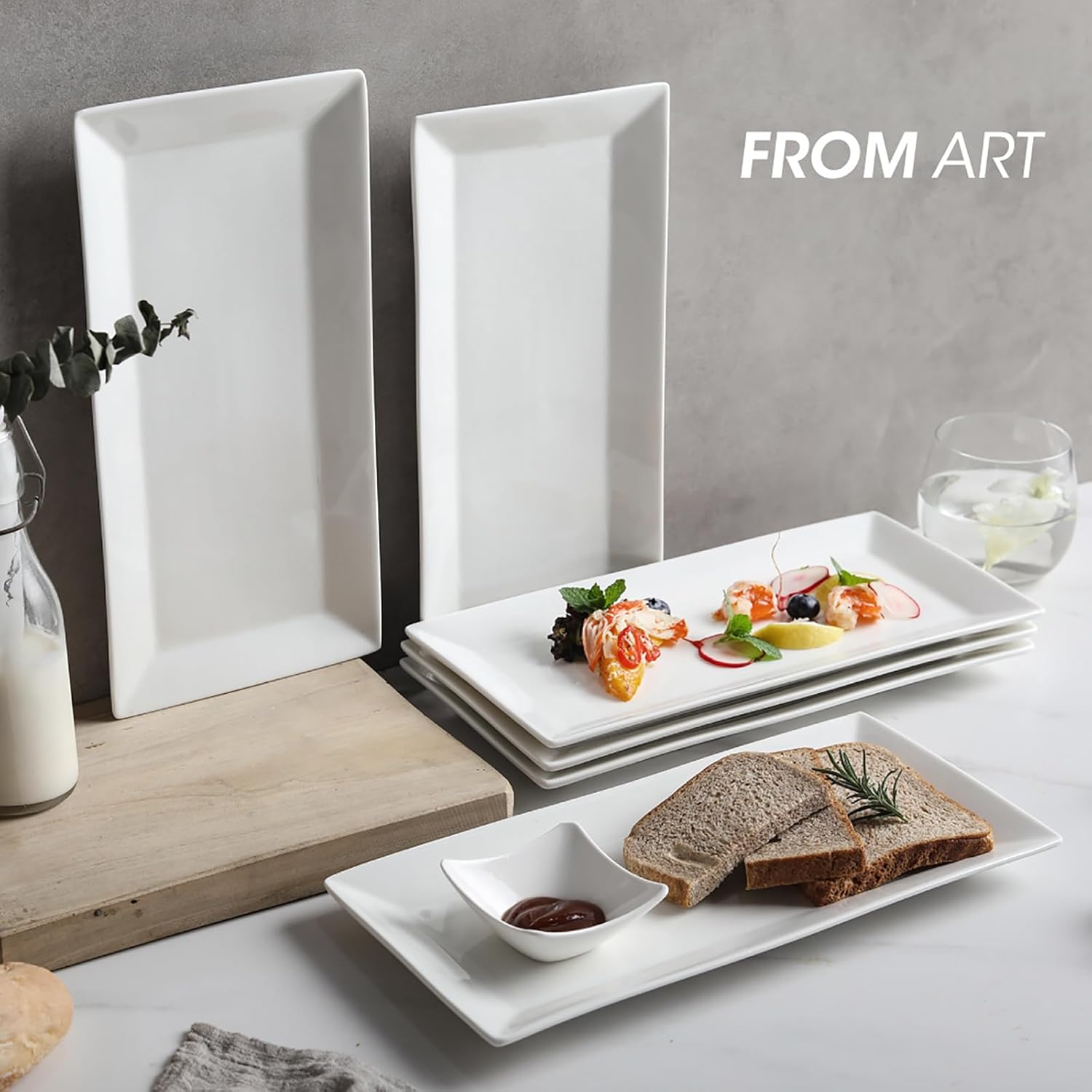 Rectangular Serving Platter Set, 12 Inch Large Serving Plates, Stackable Serving Tray for Wedding, Ceramic White Serving Platters for Entertaining, Dishwasher & Oven Safe, Gift for Housewarming (4PCS)