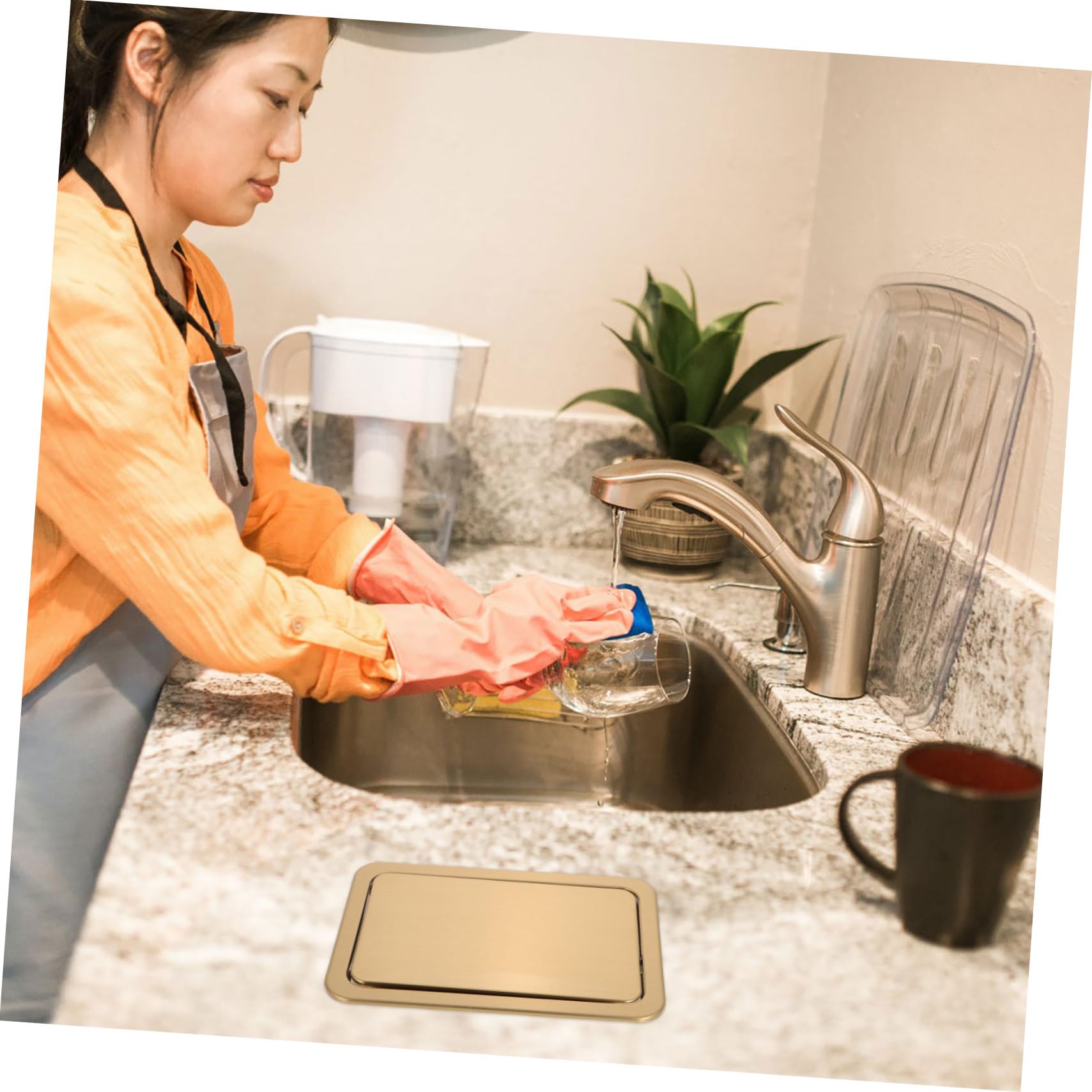 PRETYZOOM Tapa Empotrada de Acero Inoxidable Dorado para Cubre Fregadero Acero, Tapa Abatible para Cubo de Basura Cocina Diseño Ahorrador de Espacio y Fácil Limpieza