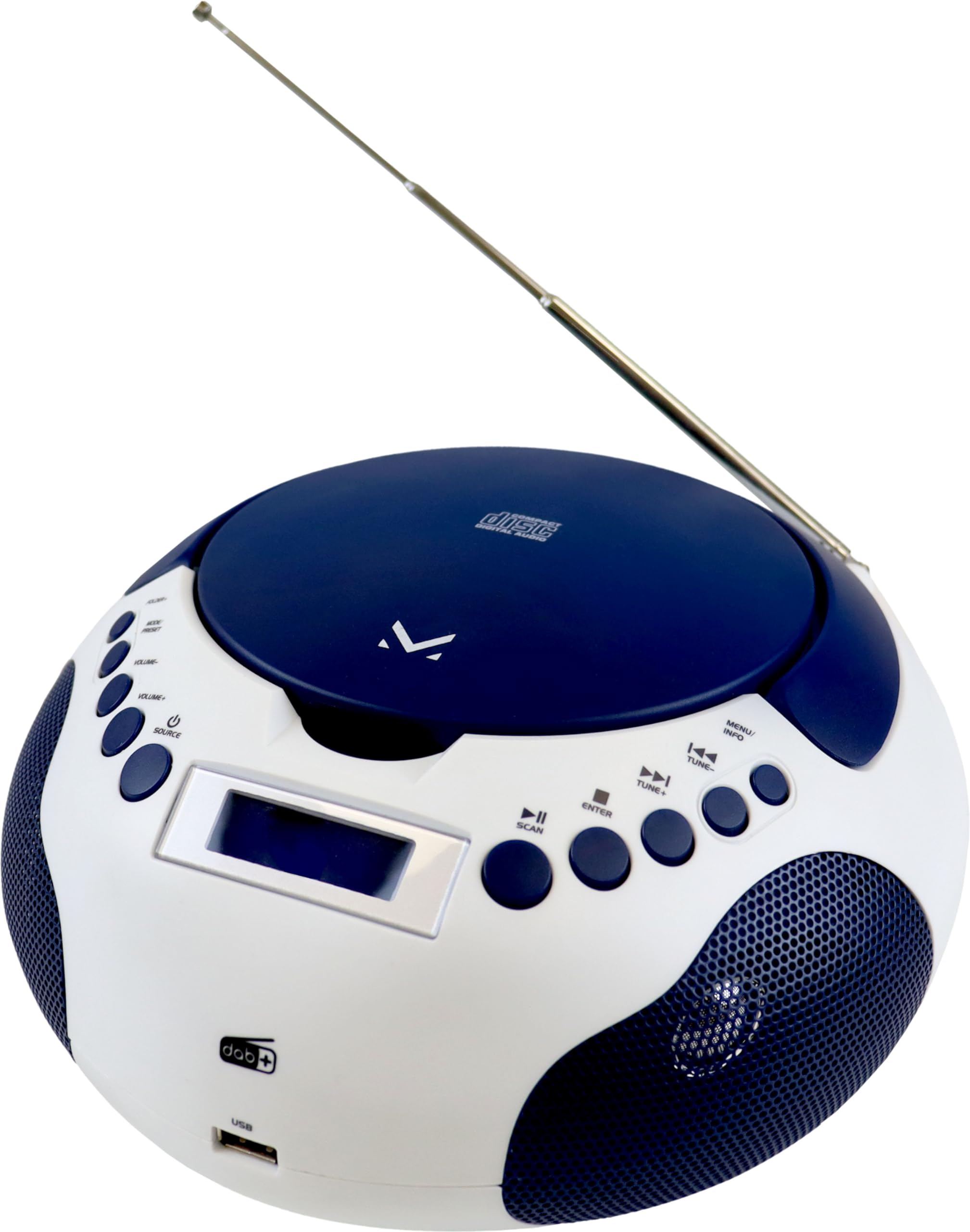 Majestic AH-265 Dab - Boom Box Portatile Radio Dab/Dab+/FM Stereo, Lettore CD/MP3, ingressi USB/AUX-in, BiancoBlu