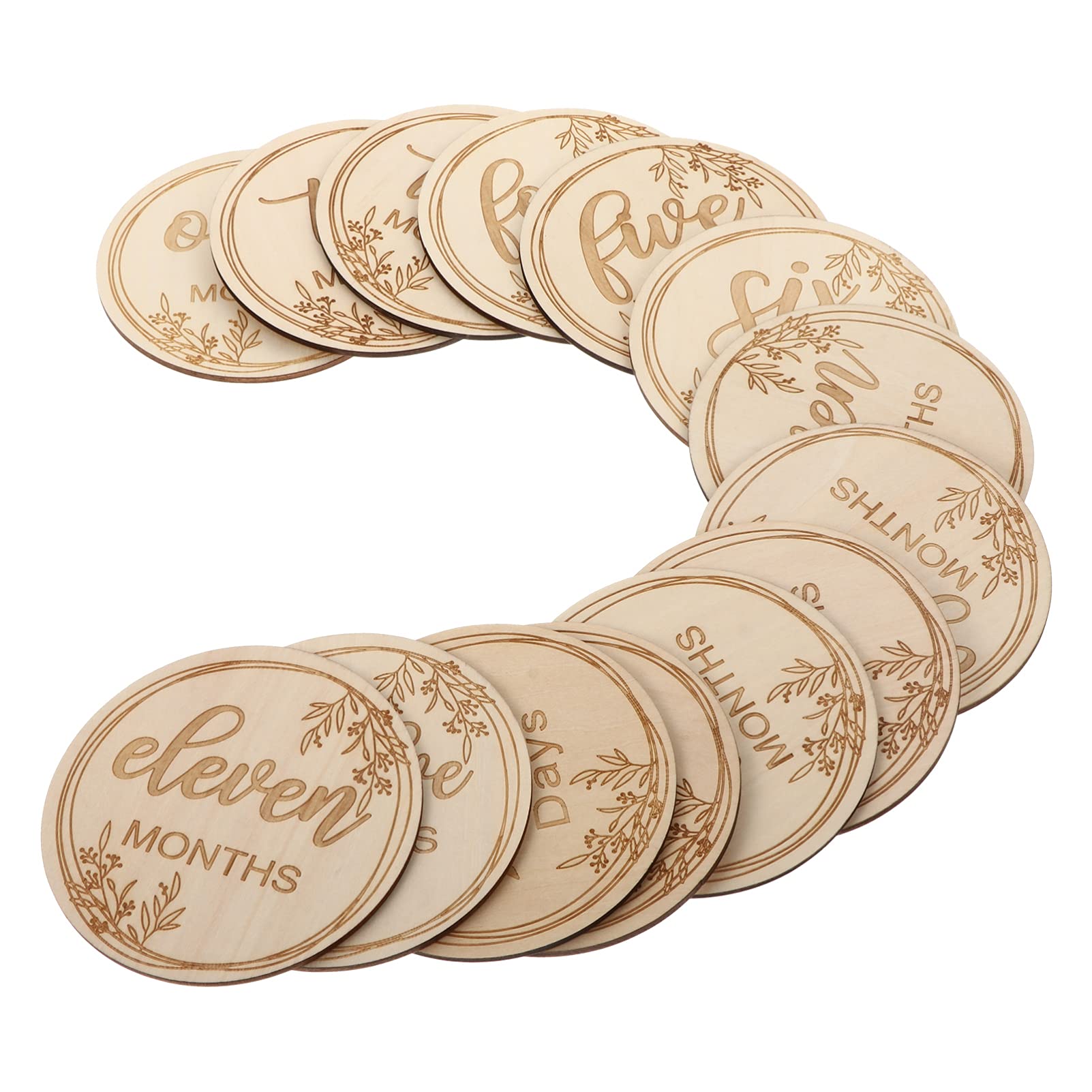 Kisangel Baby Gift 14pcs Wooden Monthly Cards Baby Milestone Cards Baby Milestone Wood Discs for Baby Pregnancy Announcement Photo Props Supplies Photo Gift