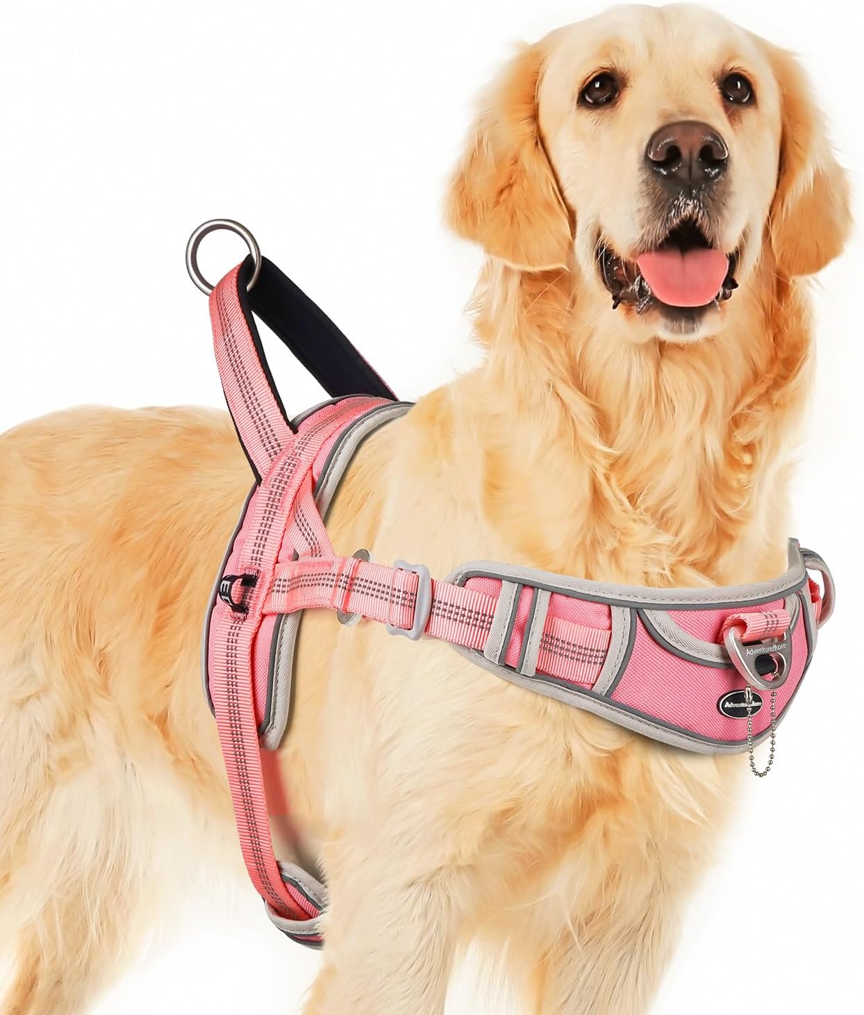 ADVENTUREMORE No Pull Dog Harness for Large Dogs, Sport Dog Halter Harness Reflective Breathable Dog Vest Escape Proof Dog Harness with Easy Control Front Clip Handle for Training Walking L Pink Al Buckle - Pink Large