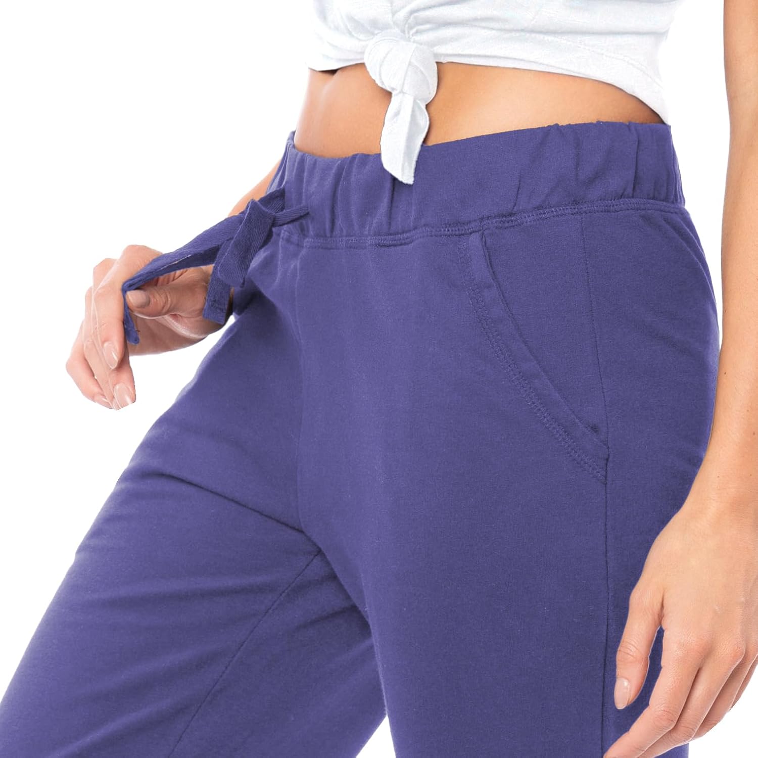 Sexy Basics Women's French Terry Cotton Drawstring Pants | All Season Mid Weight Casual & Lounge Bottoms | Multi Packs