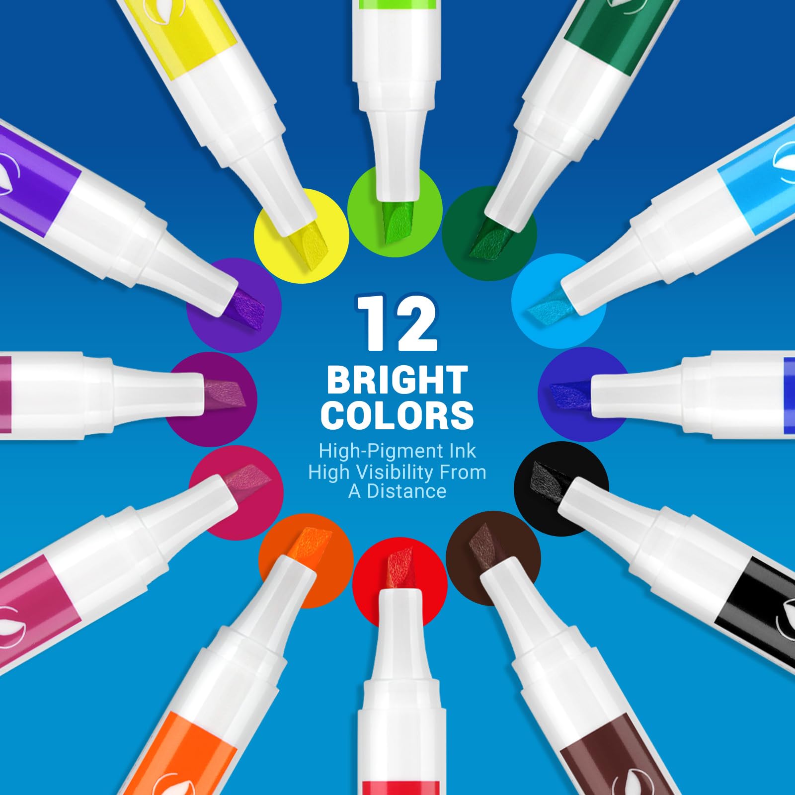 SFAIH Pennarelli cancellabili a secco con punta a scalpello con gomma magnetica per lavagna bianca, 36 pezzi in 12 colori assortiti, per insegnanti, linee versatili, asciugatura rapida, perfetti per
