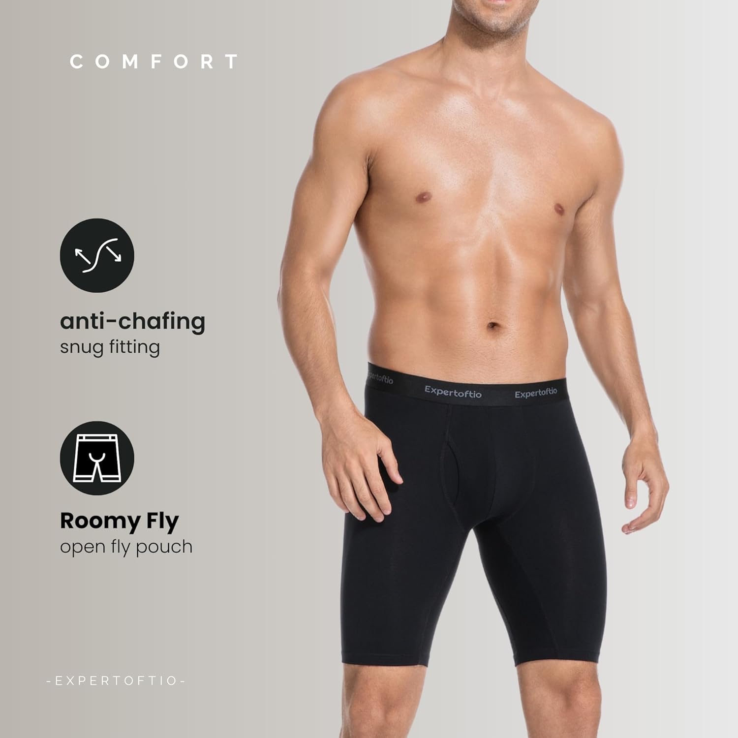 Men's Long Leg Boxer Briefs Cotton Underwear Pack, Athletic, Breathable, Fly, Sports, Moisture Wicking - Image 2