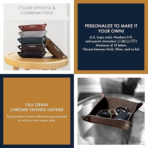 Miniatura 6 de Personalized Leather Snap Valet Tray Desk Organizer for Office Gifts  Customized Name or Initials  100% Genuine Leather  Leather Valet Tray for Men