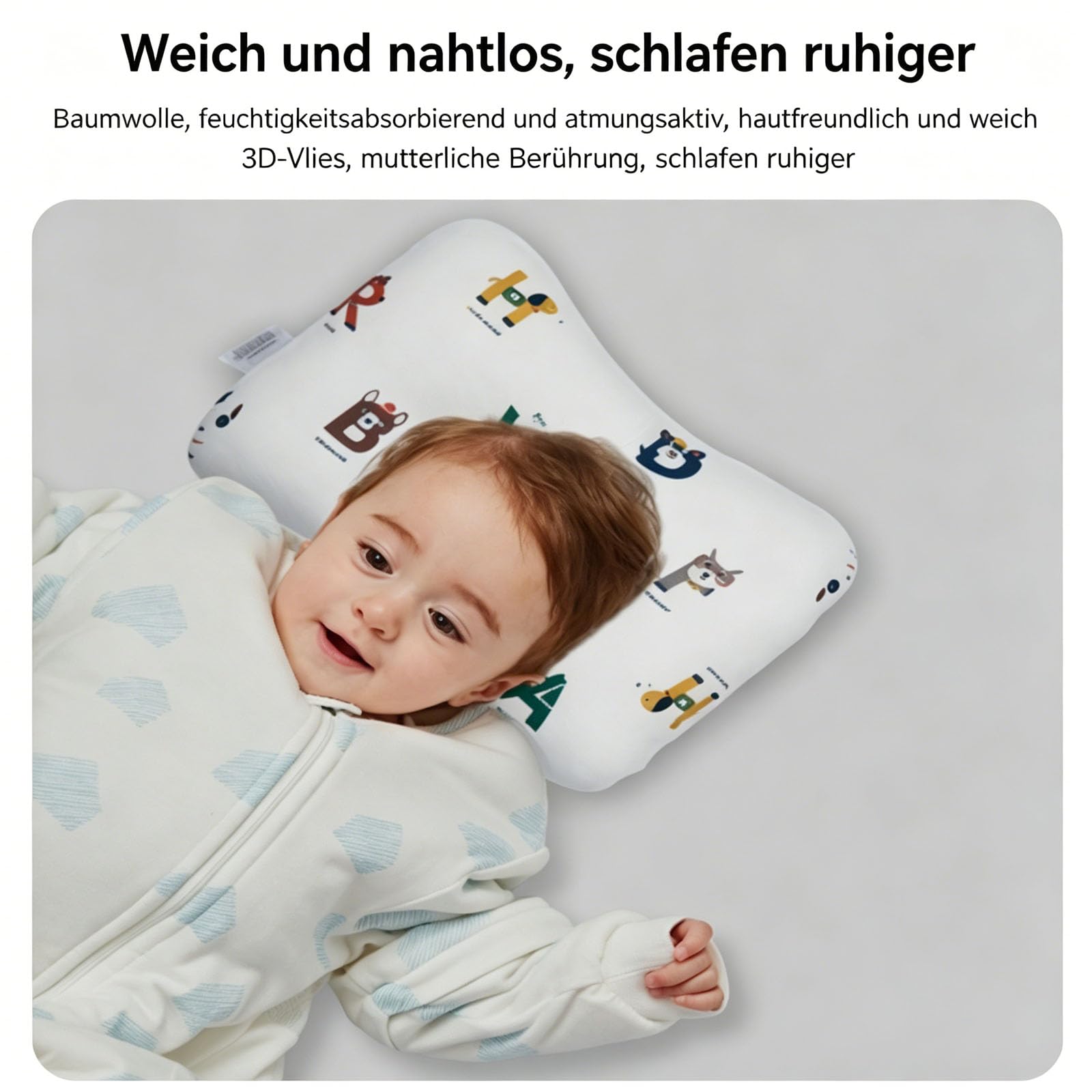 Babykissen Gegen Plattkopf, Kopfform korrekturkissen, Weiches Kopf- und Nackenstützkissen, Ergonomisches Kinder Kopfkissen Schlafkissen, Nackenstütze für Wiege, Bett, Kinderwagen (28*20CM,L)