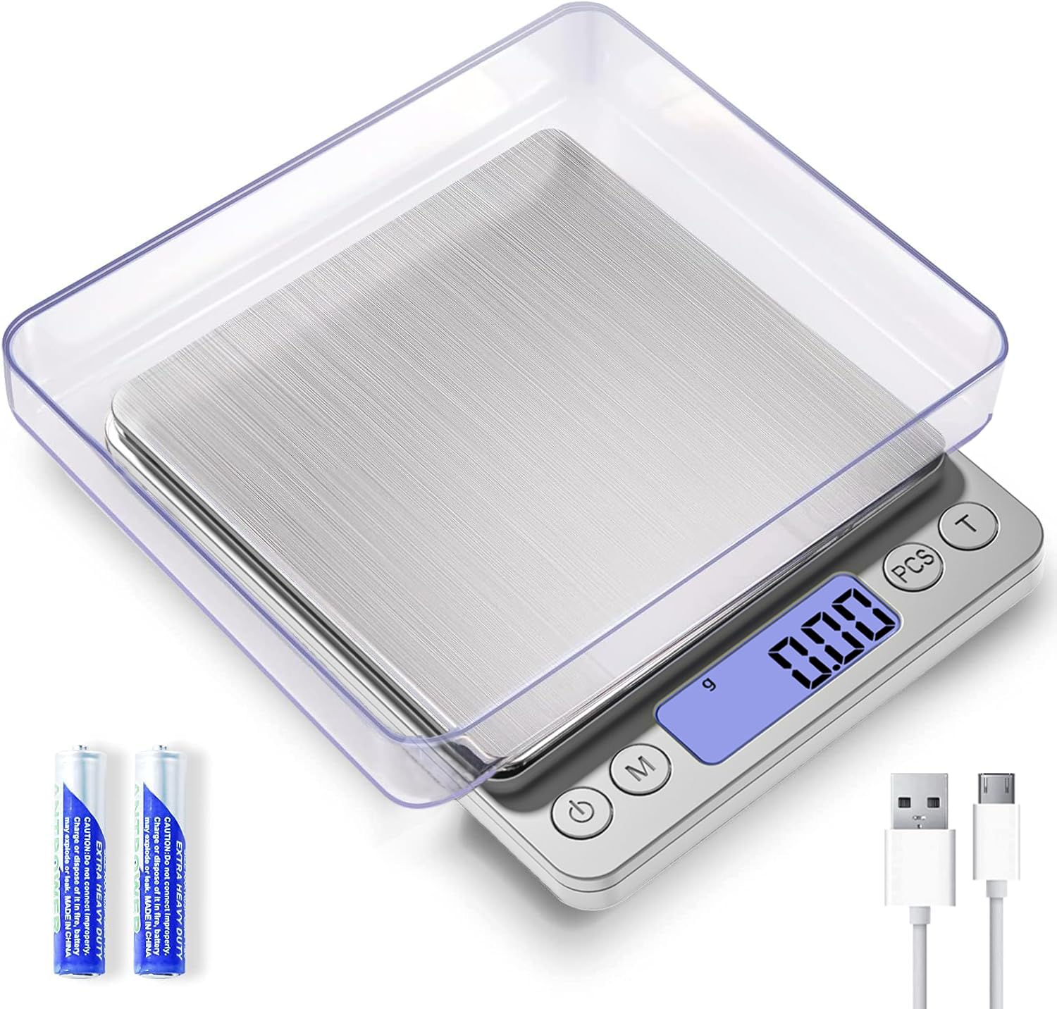 MEIYA Báscula digital de gramos de 1000 g/0,01 g, báscula para alimentos onzas y gramos, báscula de cocina de carga USB actualizada, peso digital para cocinar, hornear, función de tara, 9 unidades, 2