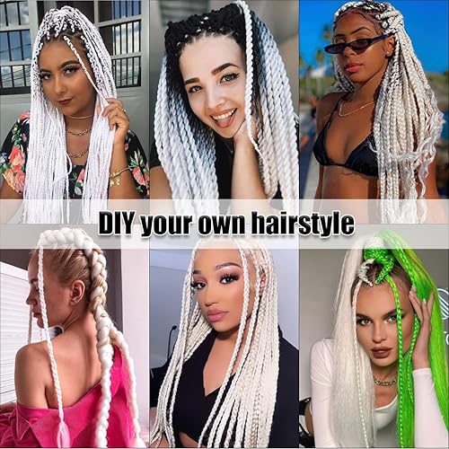 Miniatura 4 de Cabello trenzado blanco preestirado de 26 pulgadas, extensiones de cabello trenzado sin picazón, ajuste de agua caliente, cabello trenzado azul,