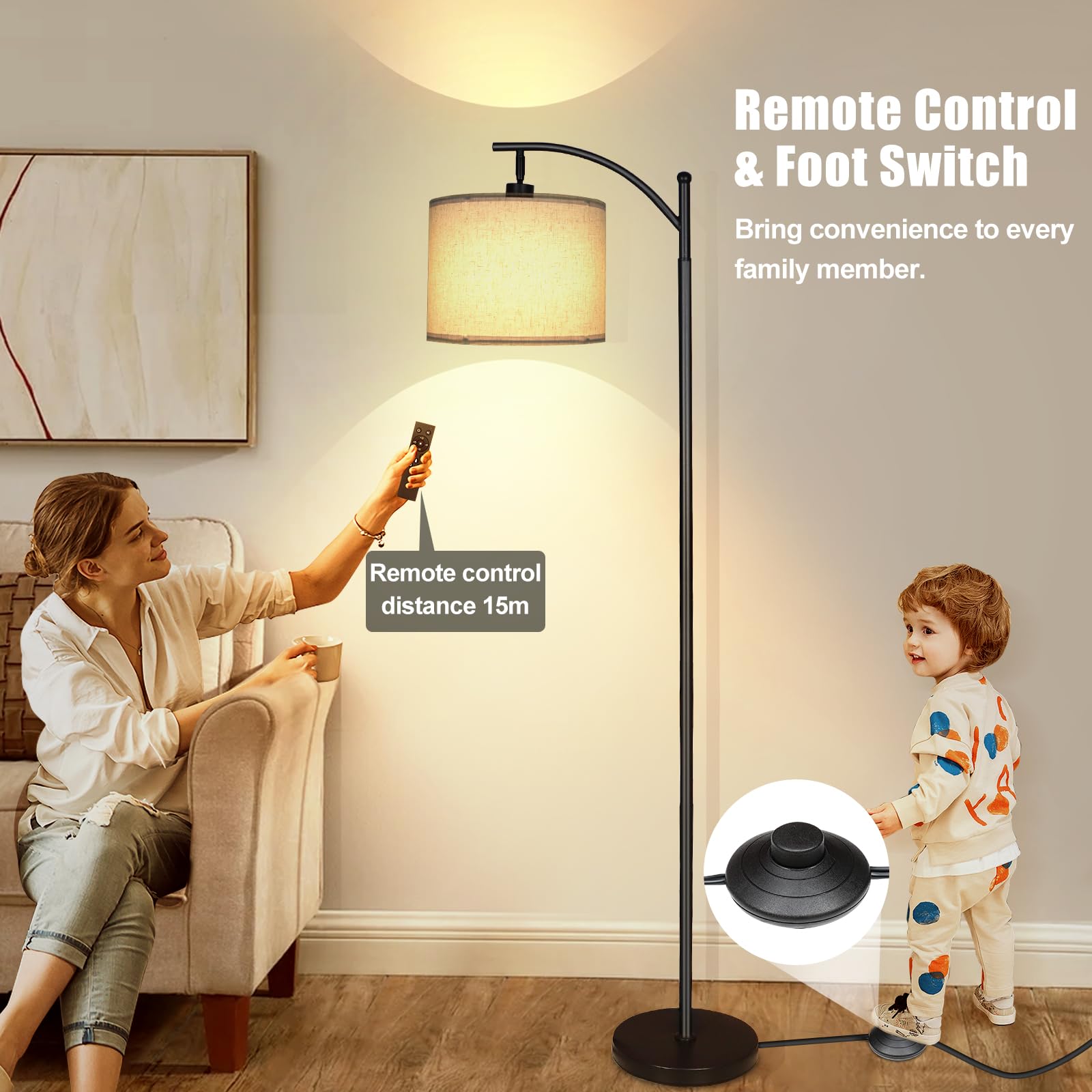 marctronic Lampada da Terra con Telecomando, LED Piantana 12 temperature di colore 9W E27 Luminosità Continua,Lampade da Pavimento con Lampadina Dimmerabile da per Soggiorno,Camera da Letto,Ufficio