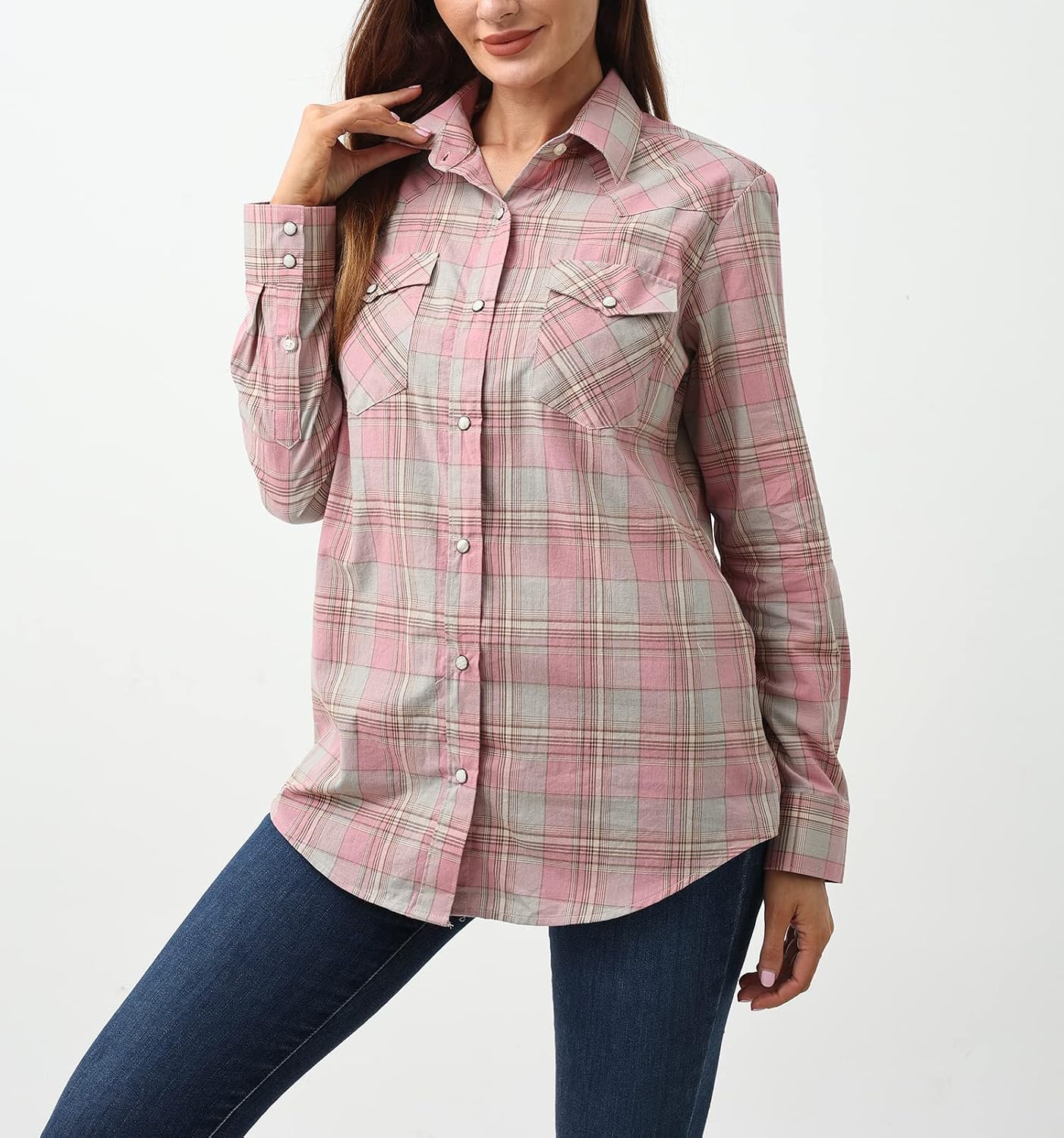 PASHARTUK Western Shirts for Women Cotton Long Sleeve Shirts for Women with Snap Buttons Plaid Shirts for Women image 3