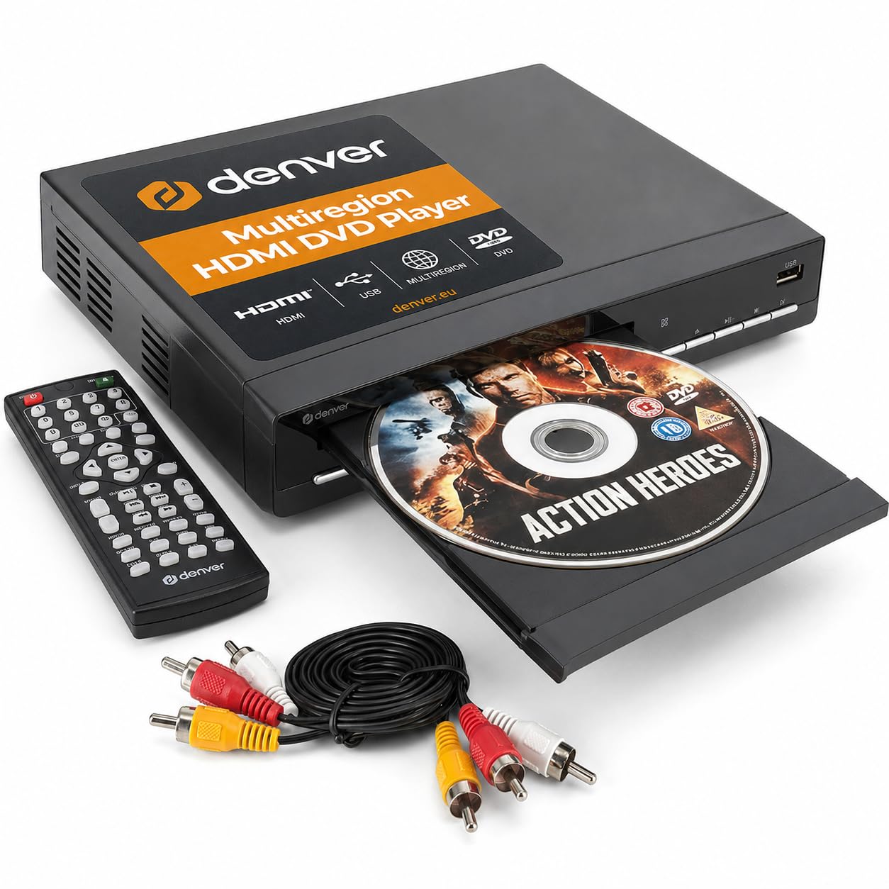 Denver DVH-7787 Lecteur DVD compact, multi-régions/toutes régions, mise à l'échelle Full HD 1080p, HDMI, connexions péritel et vidéo composite, port USB et télécommande