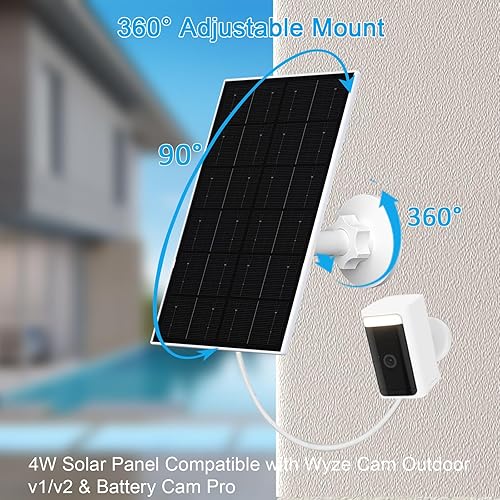 Miniatura 6 de FUTUREZEN Panel solar de 4 W para cámaras WYZE, cargador solar USB-C y micro USB, compatible con WYZE Cam Pro, cámara exterior V1V2, cable de 9.8