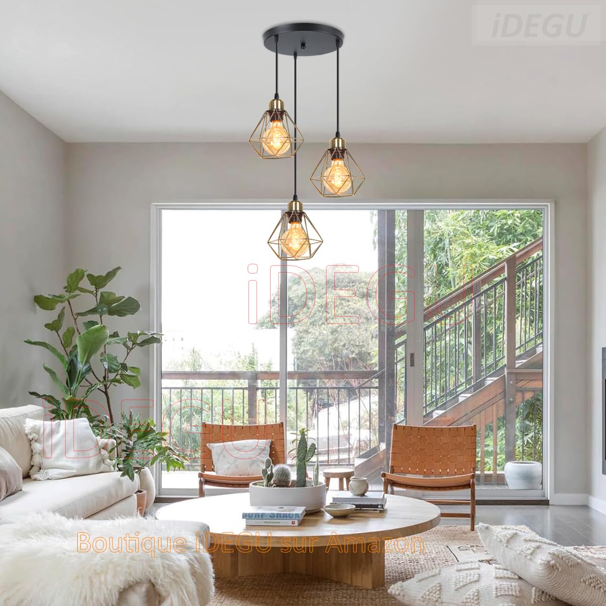 Lampadario A Sospensione Vintage 3 Luci Industriale E27 Plafoniera - Foto 8