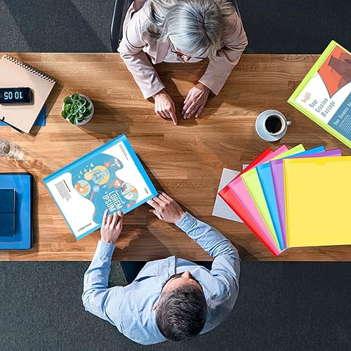 Miniatura 6 de INFUN Carpeta de Bolsillo de Plástico Resistente con Ganchos y Bolsillo Frontal Transparente - Paquete de 6, Carpetas de 3 Ganchos con Bolsillos y