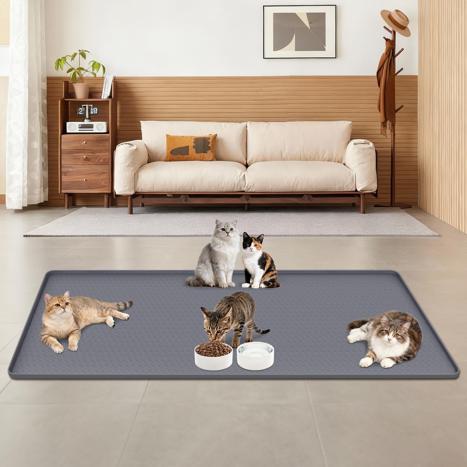 Kalolary Tapis de litière pour chat, extra large, 129,5 x 65 cm, tapis de litière en silicone pour le contrôle des dispersions, imperméable, facile à nettoyer, tapis de piège doux pour les pattes de