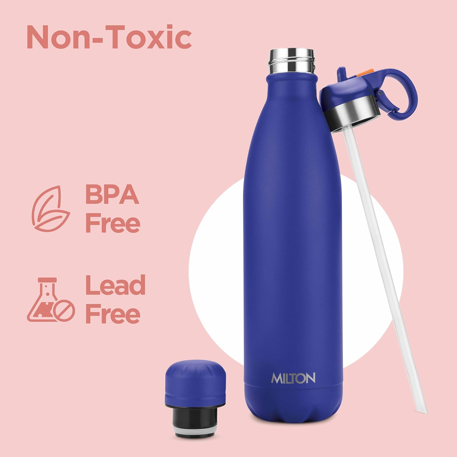 Milton 26 oz Stainless Steel Water Bottle with 2 Lids, Double Walled Vacuum Insulated, Thermos Flask for Hot and Cold Drinks, Leakproof Design, Dishwasher Safe, Ideal for Sports, Gym & Travel, Larvik - Image 3