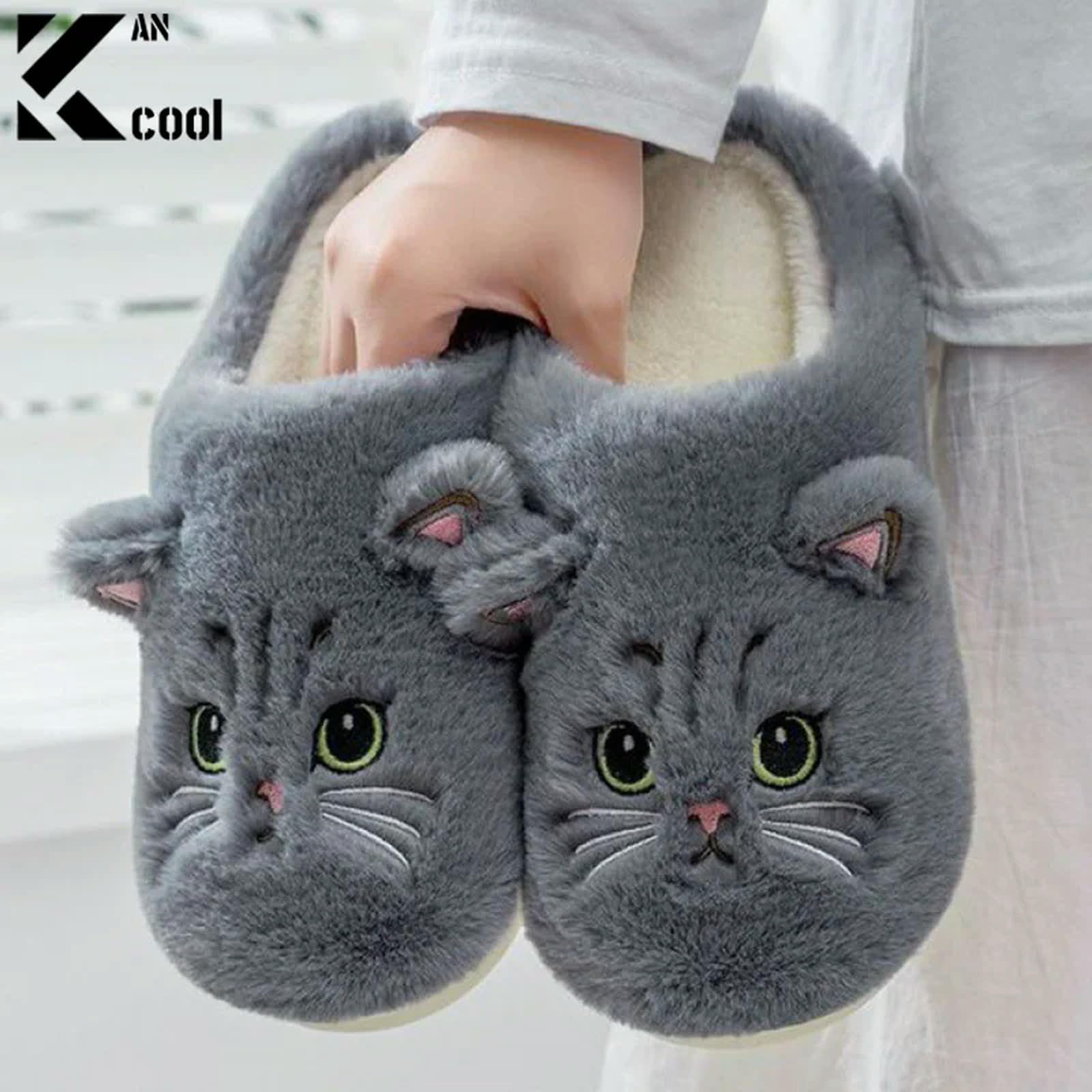 Pantofole Slipisti da Gatto Carini Soffici Pelose Donne Pannelli da Casa Uomo Pantofole Invernali Pannelli da Peluche per Scarpe da Cotone per Interni-Bianco A Nero-44-45