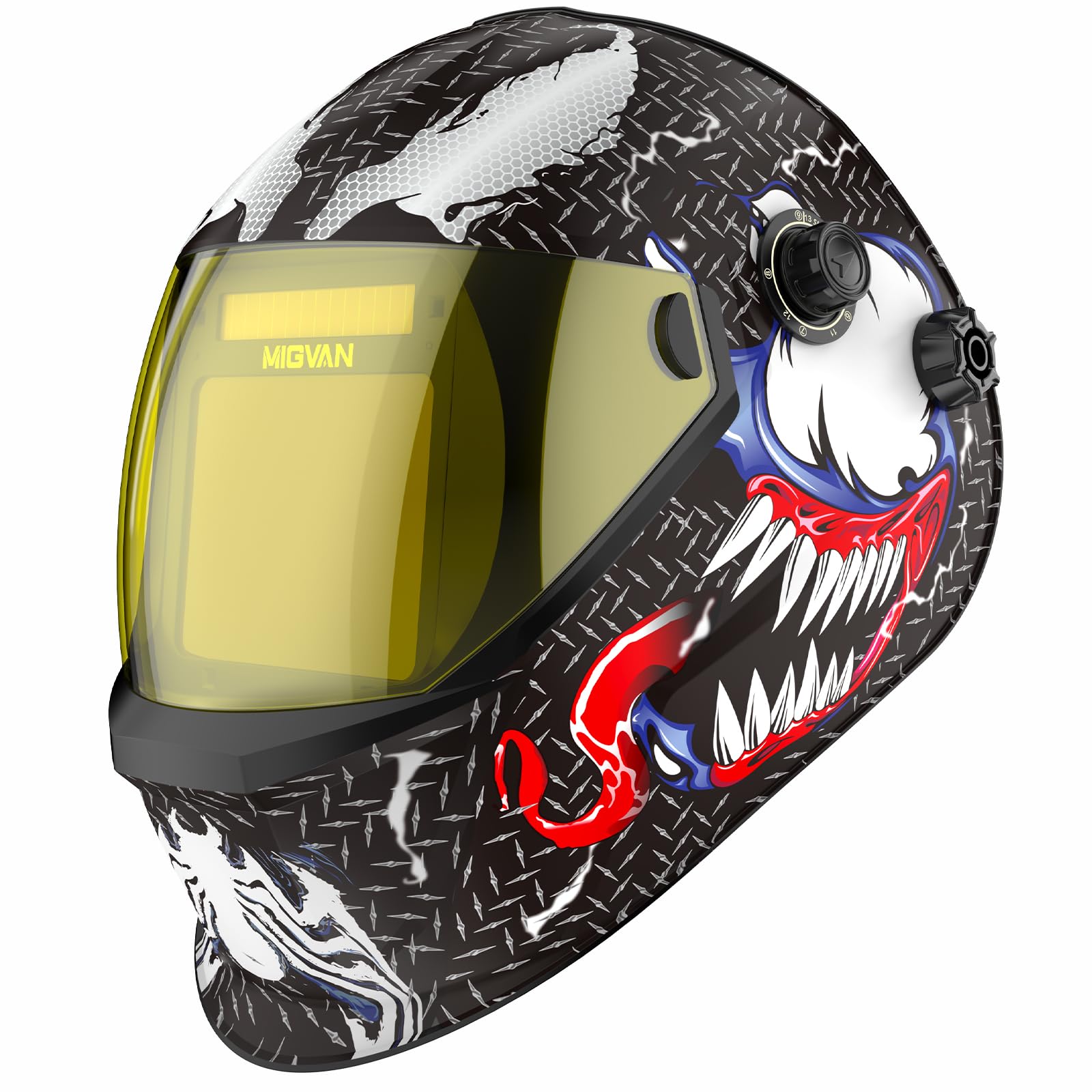 MIGVAN Welding Mask Auto Darkening, Welding Helmet True Color Large Viewing, Welding Hood Solar/Replaceable Battery Powered, Wide Shade 4/5-13 with 4 Arc Sensor, Optical Clarity for TIG MIG Stick