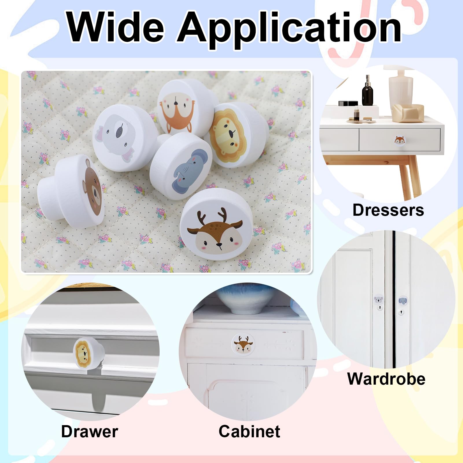 Pomelli per Mobili Bambini in Legno 6 Pezzi, Maniglie Cassetti Decorativi con Motivi Animali