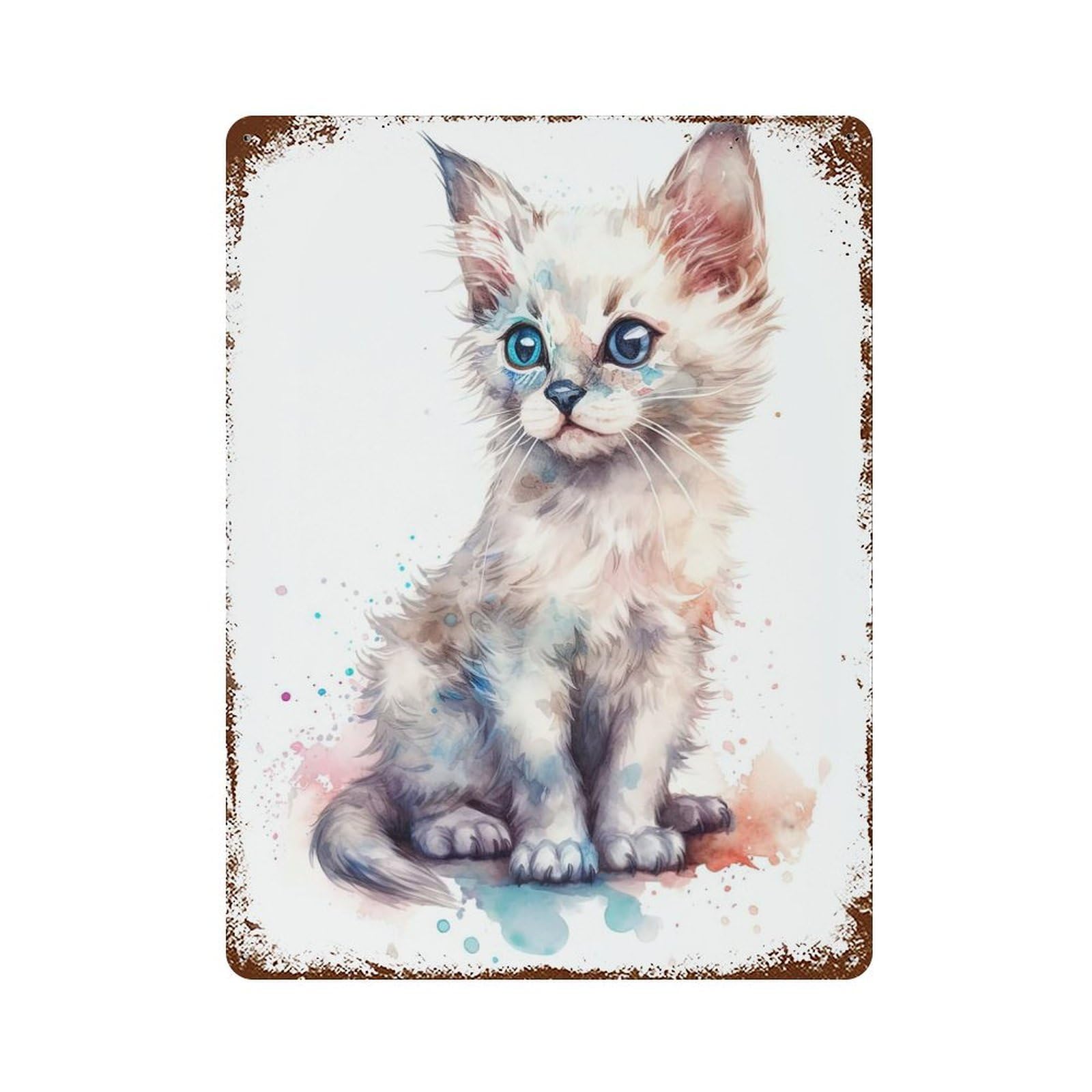 Rusty Metal Tin Sign with Watercolor Balinese Cat Design 15.7"x11.8", for Farmhouse, Kitchen And Entryway Decor, Classic Wall Plaque