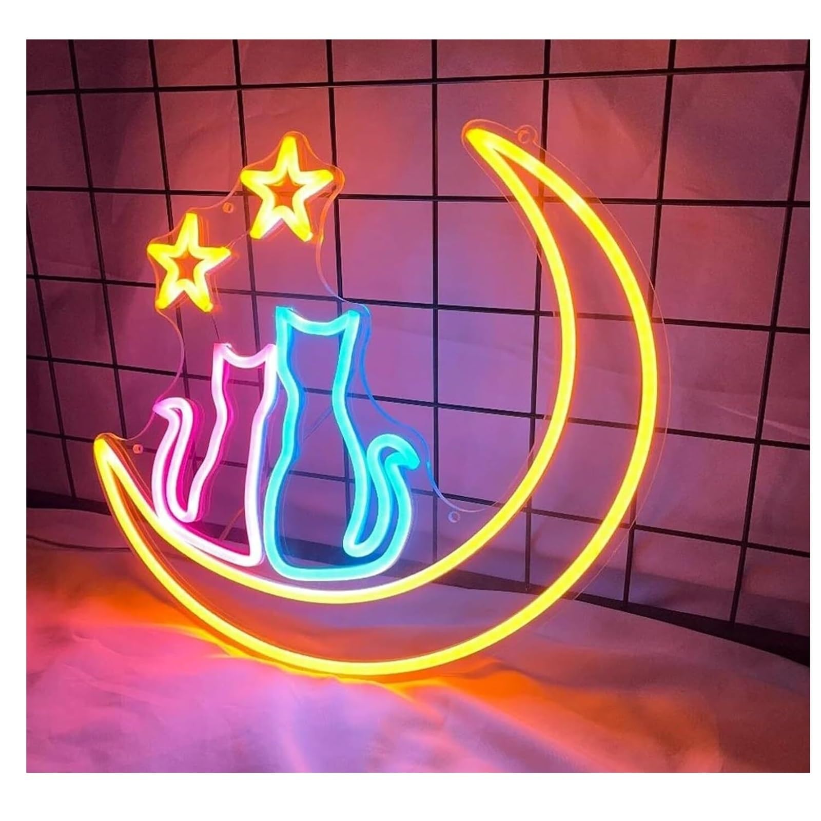 Zynther Neon lamp Soothing Atmosphere Neon Sign Lamp with Cat Lover Moon and for Star Light for Kids Room Bedroom