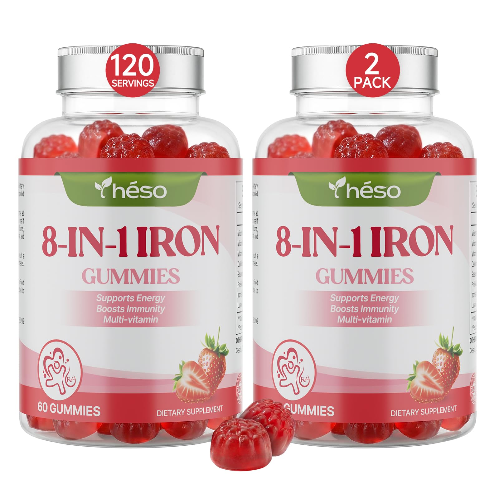 Kids Iron Gummies 20 mg, Strawberry, 120 Count (2 Pack) 60 Count (Pack of 2)