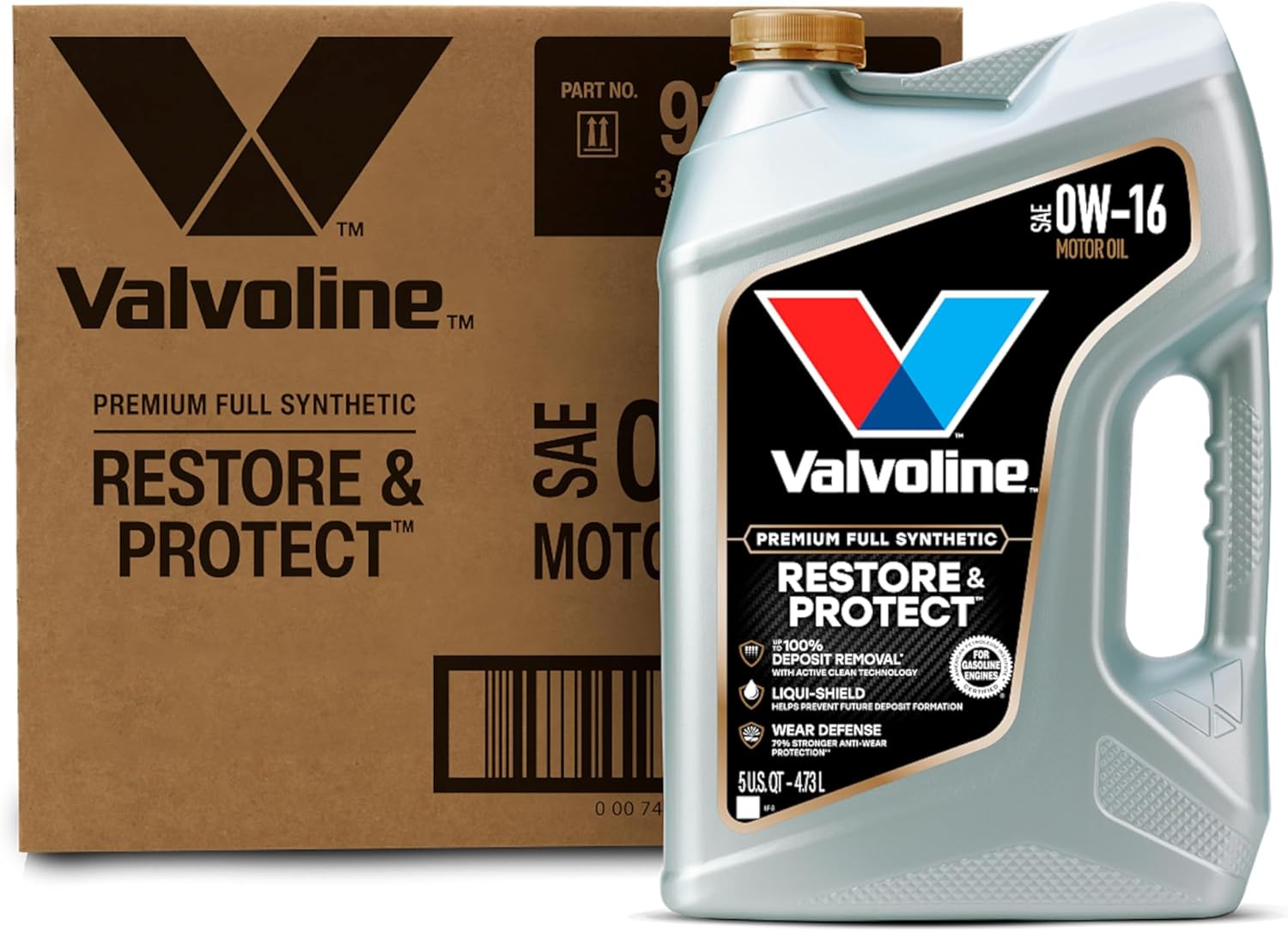 Valvoline Restore & Protect Full Synthetic 0W-16 Motor Oil 5 Quart, Pack of 3