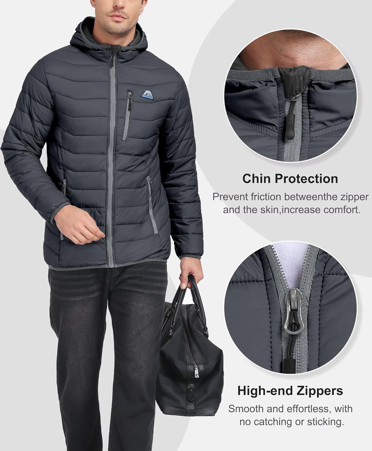 Mapamyumco Men's Lightweight Packable Hooded Puffer Jacket Puffy Waterproof Windproof Winter Coat for Snow Ski Hiking Travel - Image 6