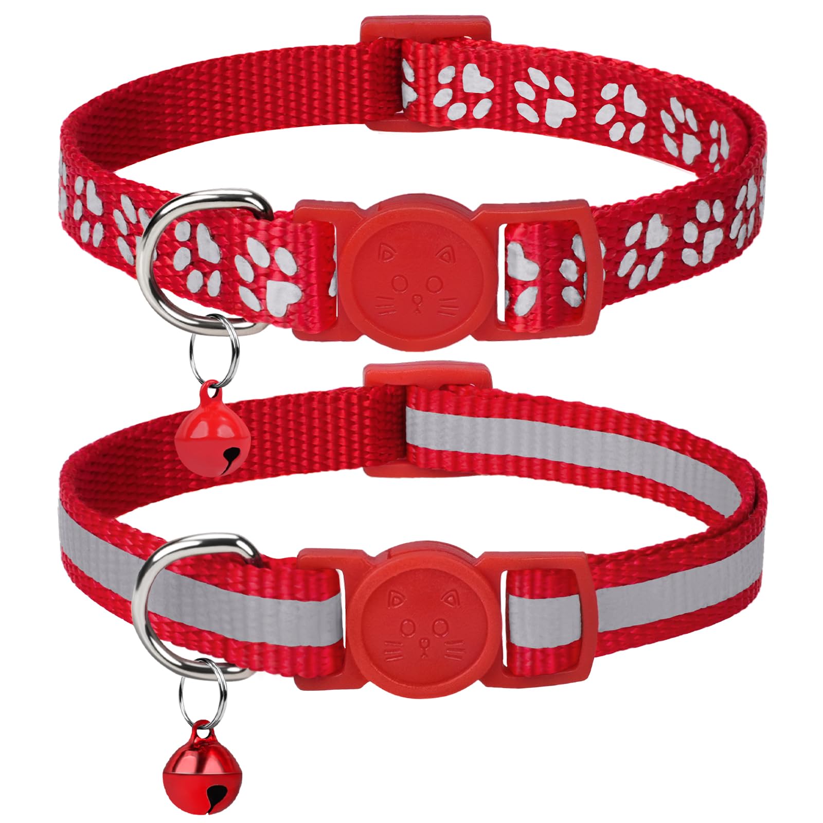Taglory Reflektierend Katzenhalsband mit Sicherheitsverschluss und Glöckchen, 2-Stück Verstellbar Halsband Katze Kitten